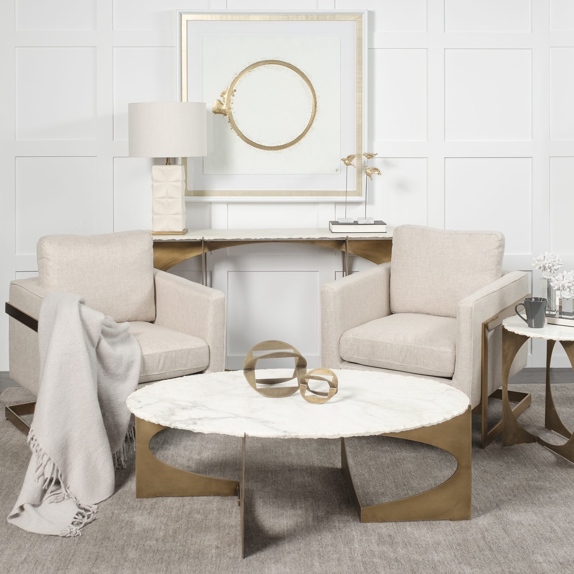 Mercana Reinhold Round Coffee Table - White, Stone