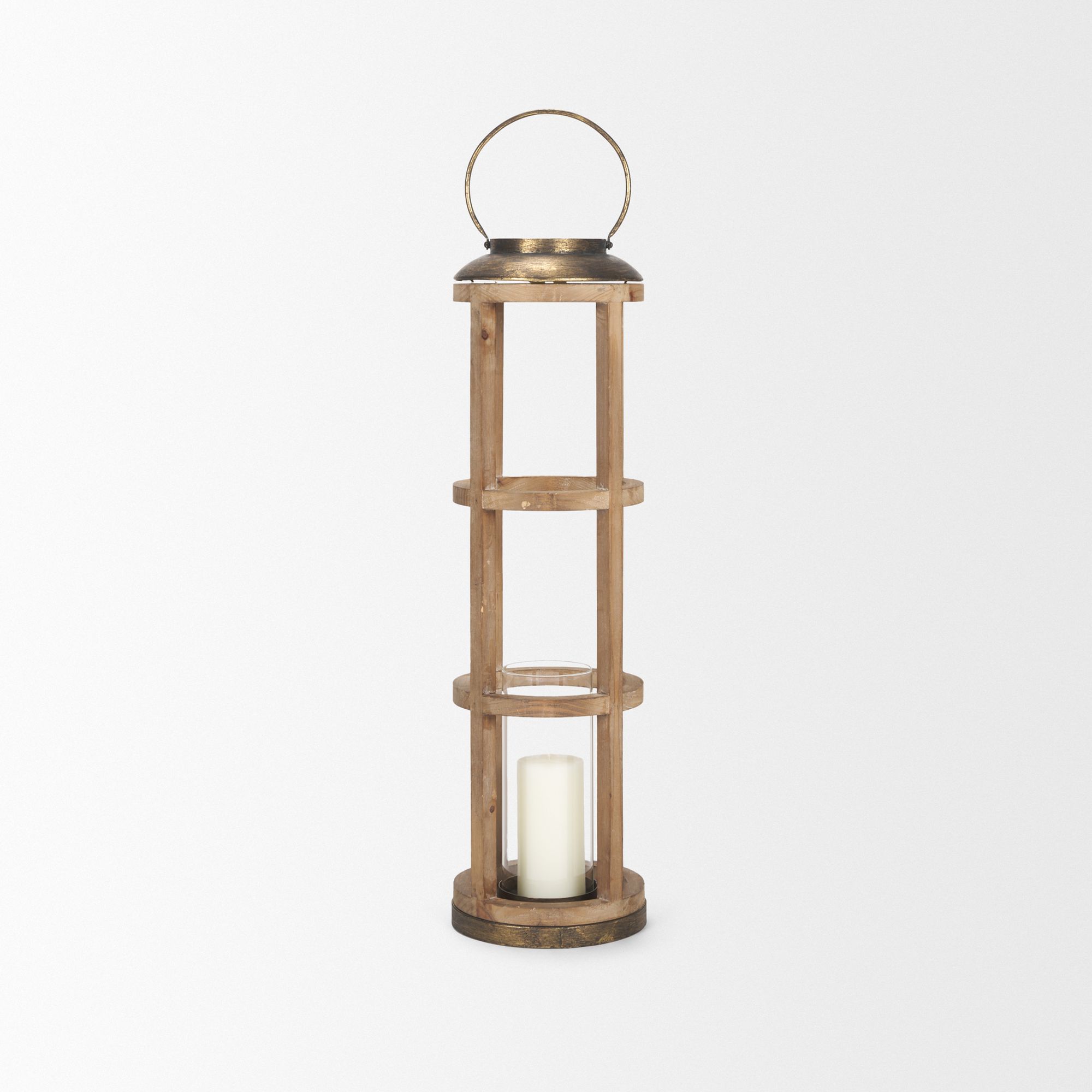 Mercana Andy Large Candle Holder Lantern - Gold, Wood