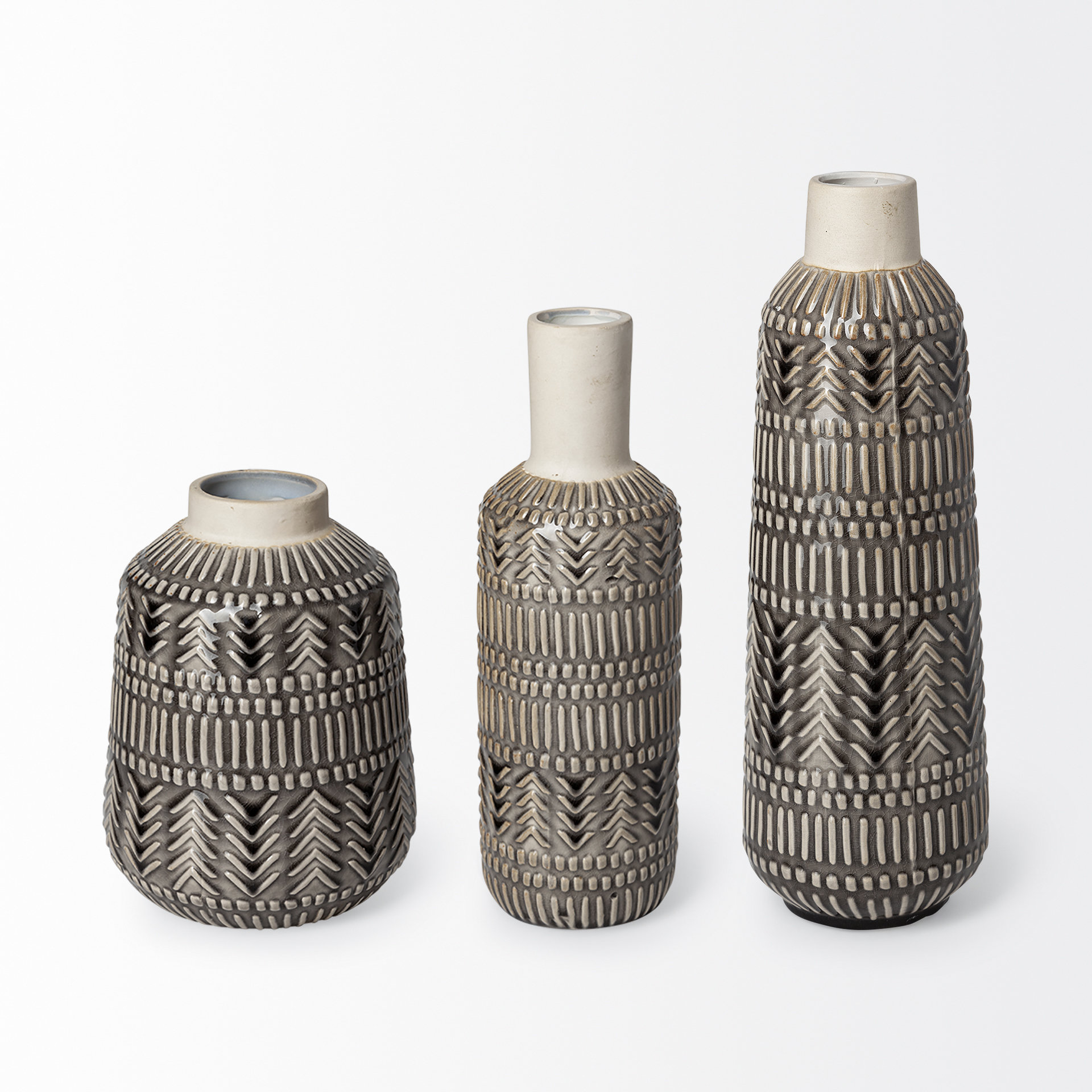 Mercana Riker Vase - Gray/Cream, H9"