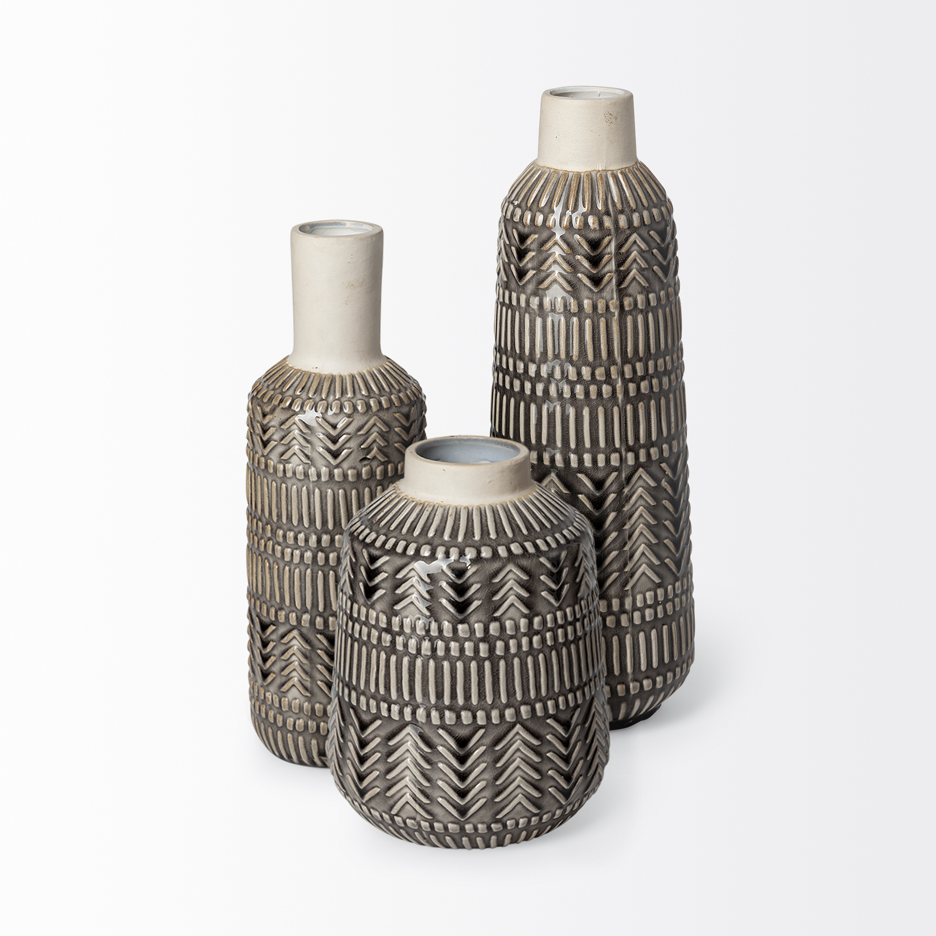 Mercana Riker Vase - Gray/Cream, H9"