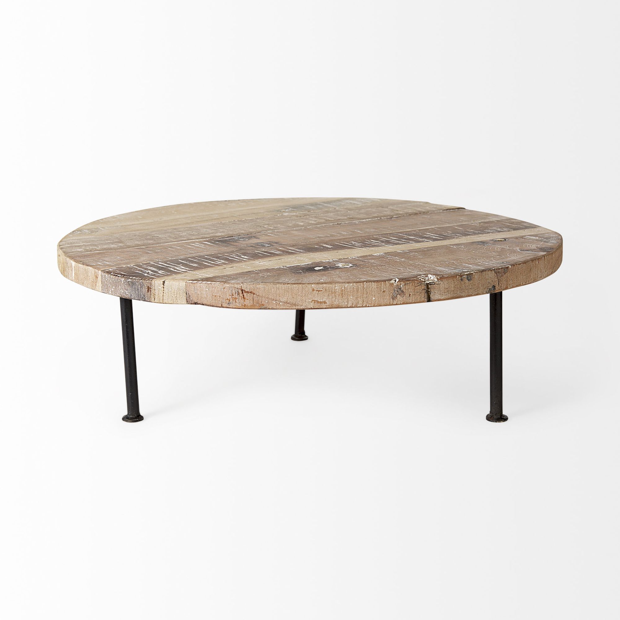 Mercana Cedric Large Round Display Stand with Black Metal Legs - Light Brown, Wood