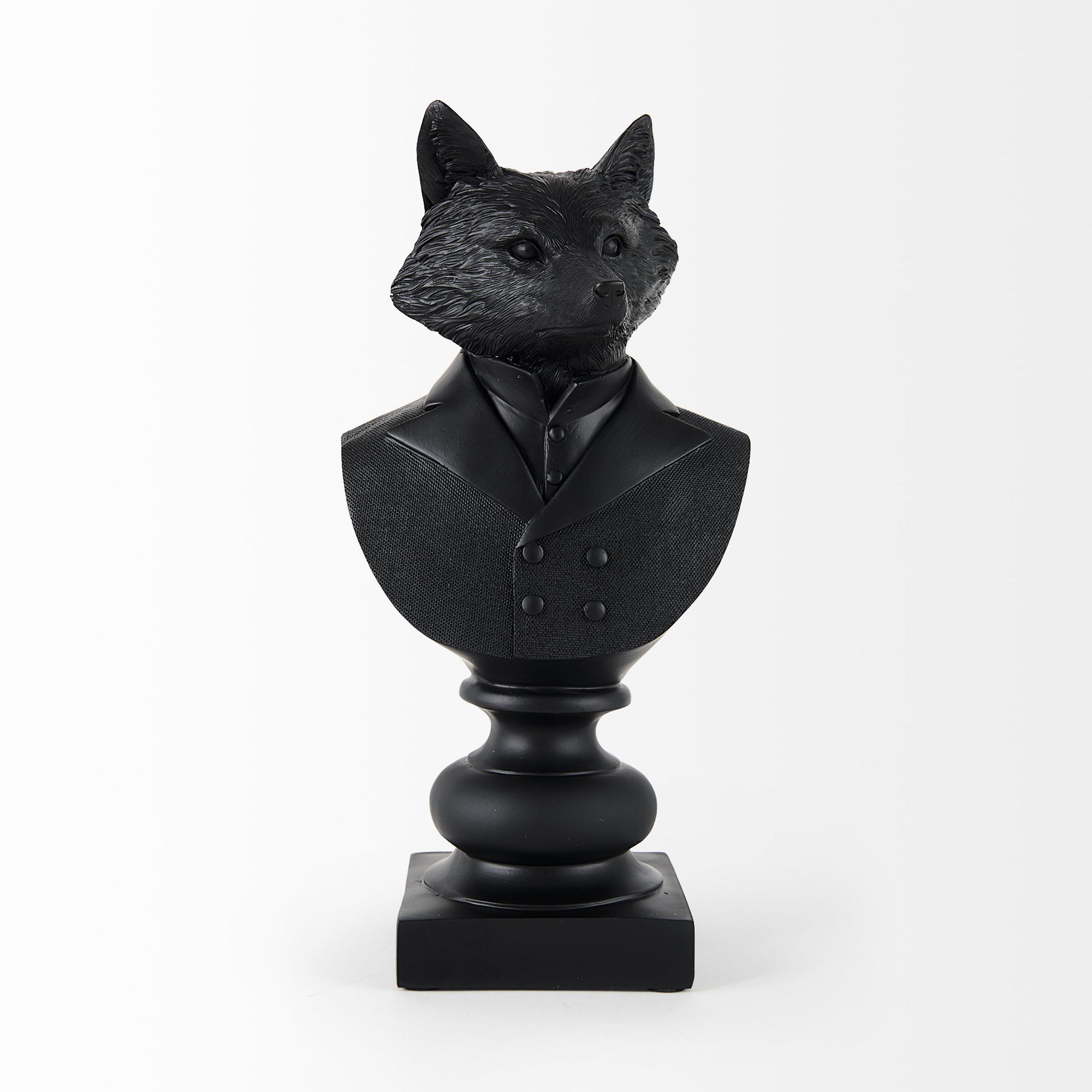 Mercana Murray Painted Resin Fox in a Suit Bust - Black