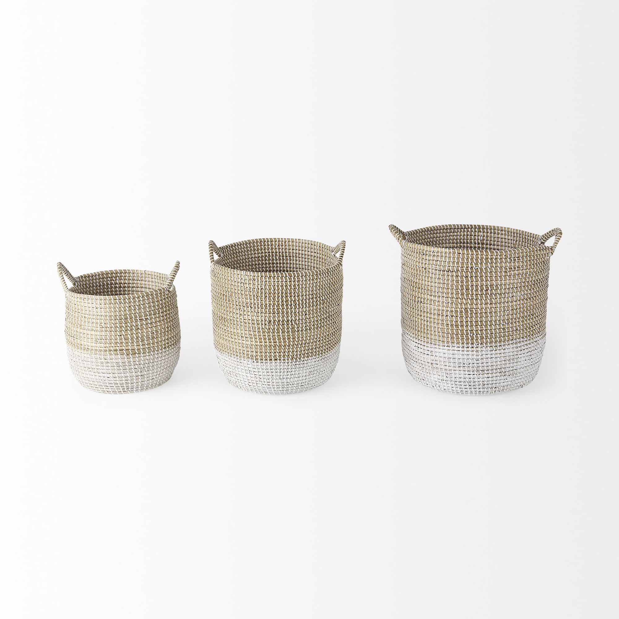 Mercana Maddie Round Basket with White Dipped Seagrass (Set of 3) - Beige/White
