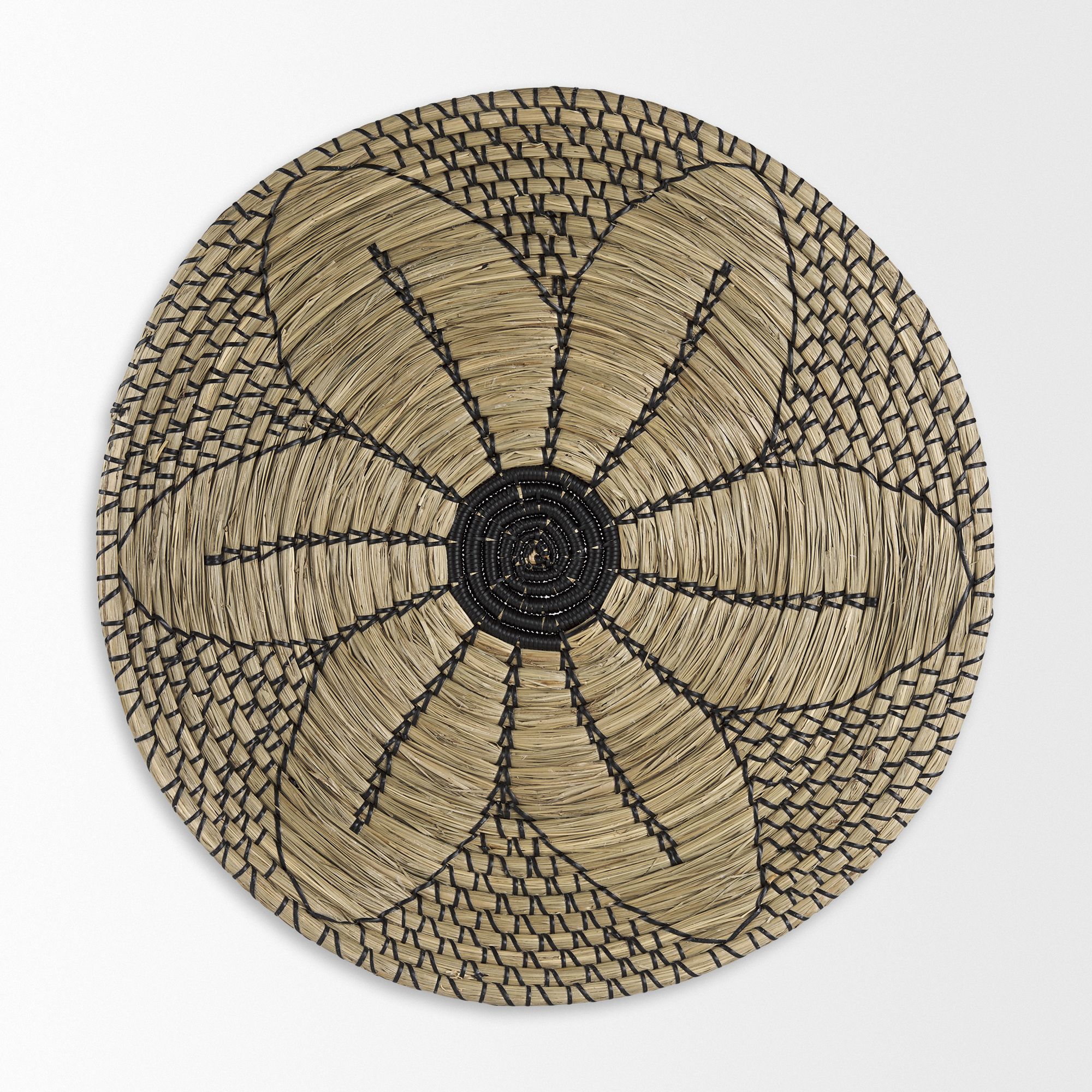 Mercana Mekhi Wall Hanging Plate Seagrass with Black String Round - Beige/Black