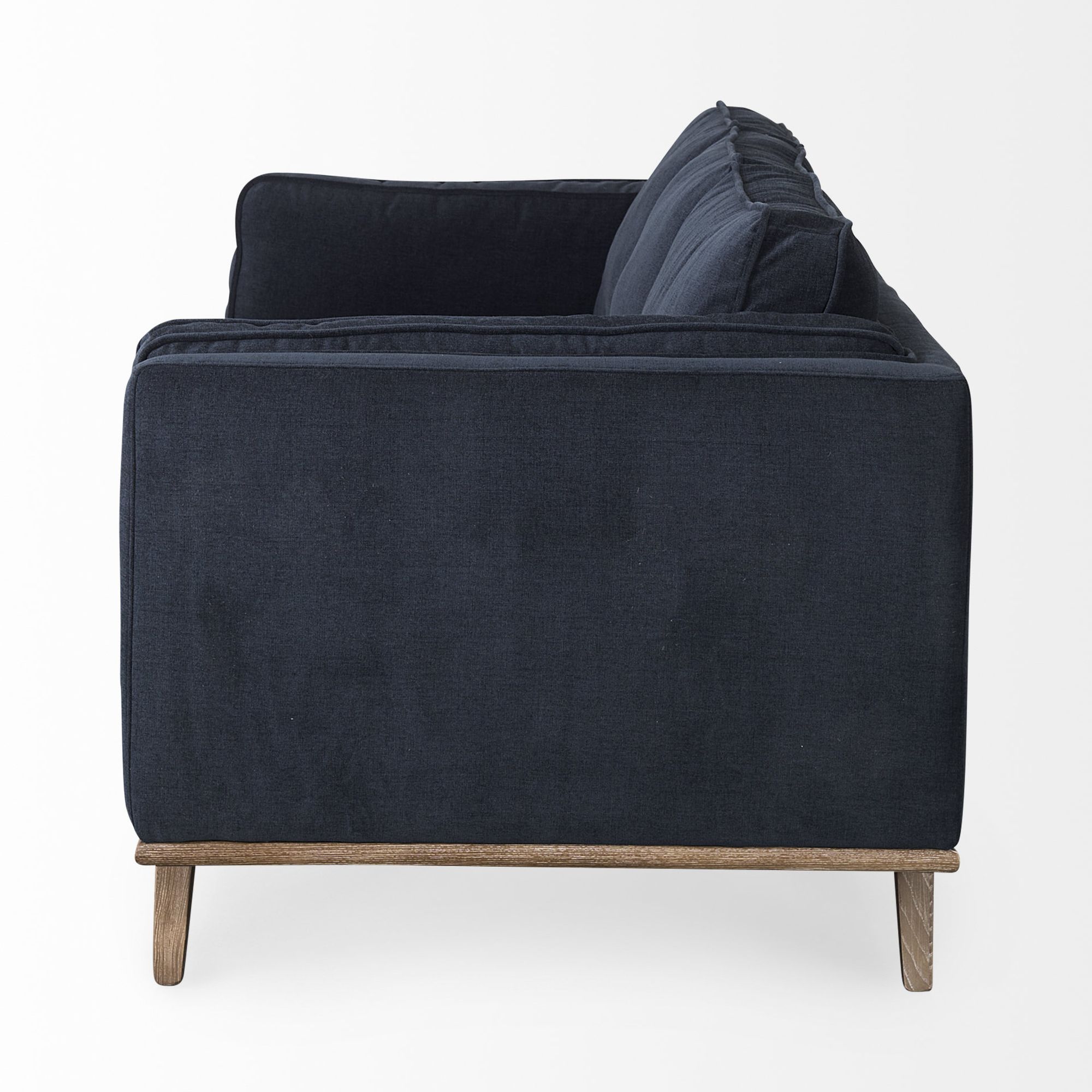 Mercana Brooks 3 Seater Sofa with Medium Brown Wooden Legs - Navy Blue, Fabric