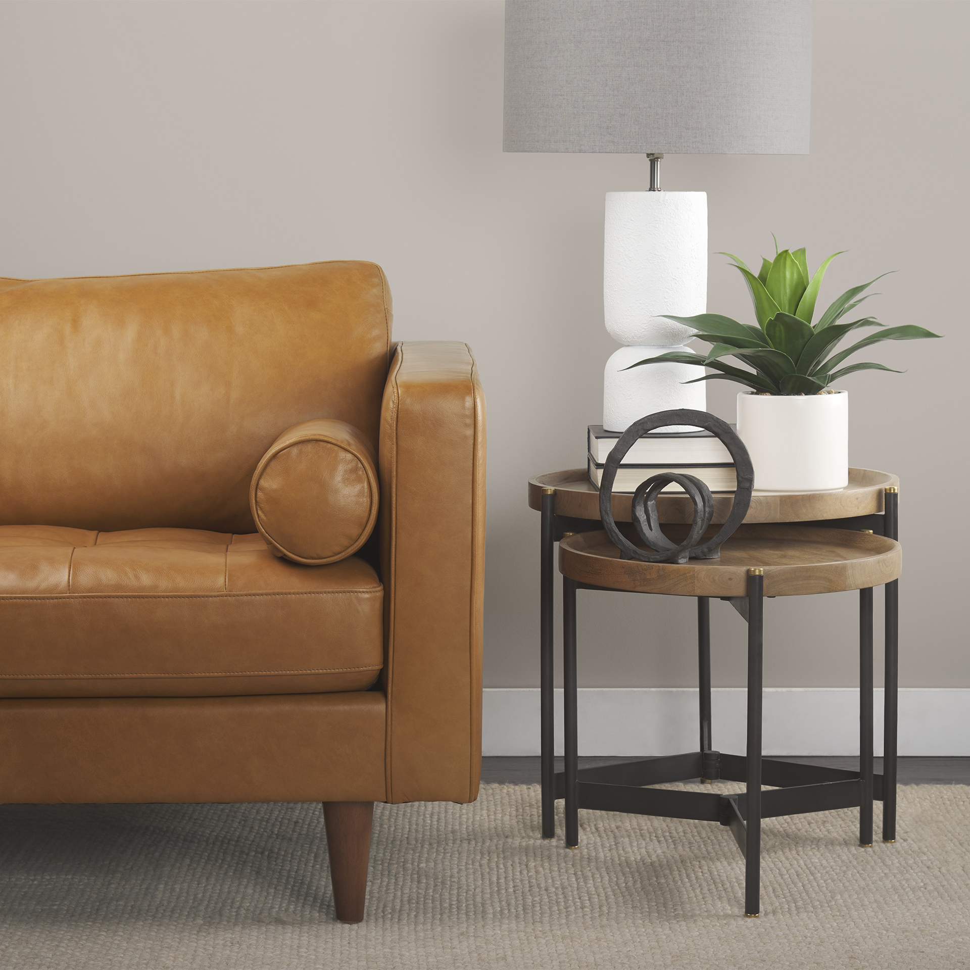 Mercana Svend Left Chaise Sectional  - Tan, Leather