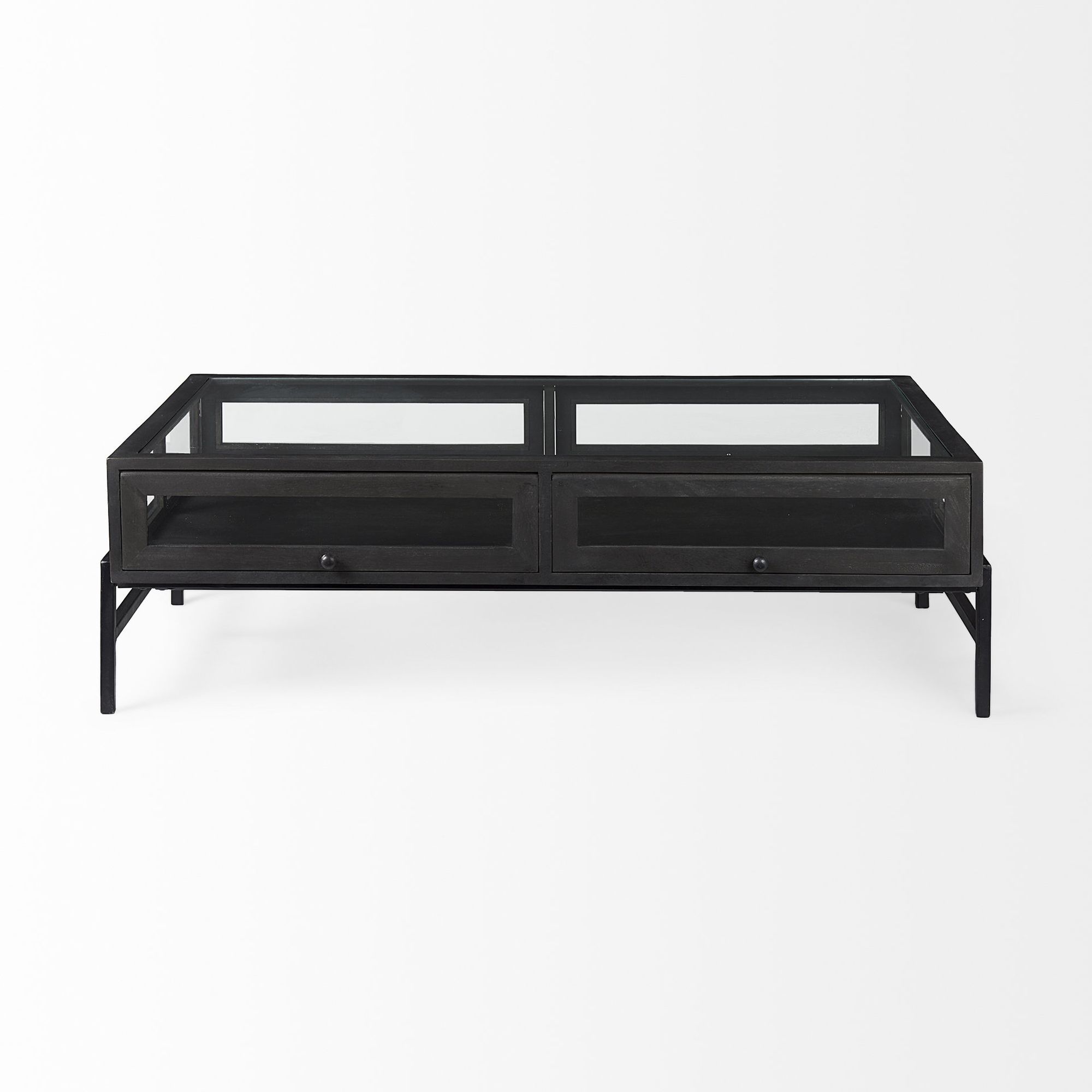 Mercana Arelius Rectangular Coffee Table with Black Metal Base - Black