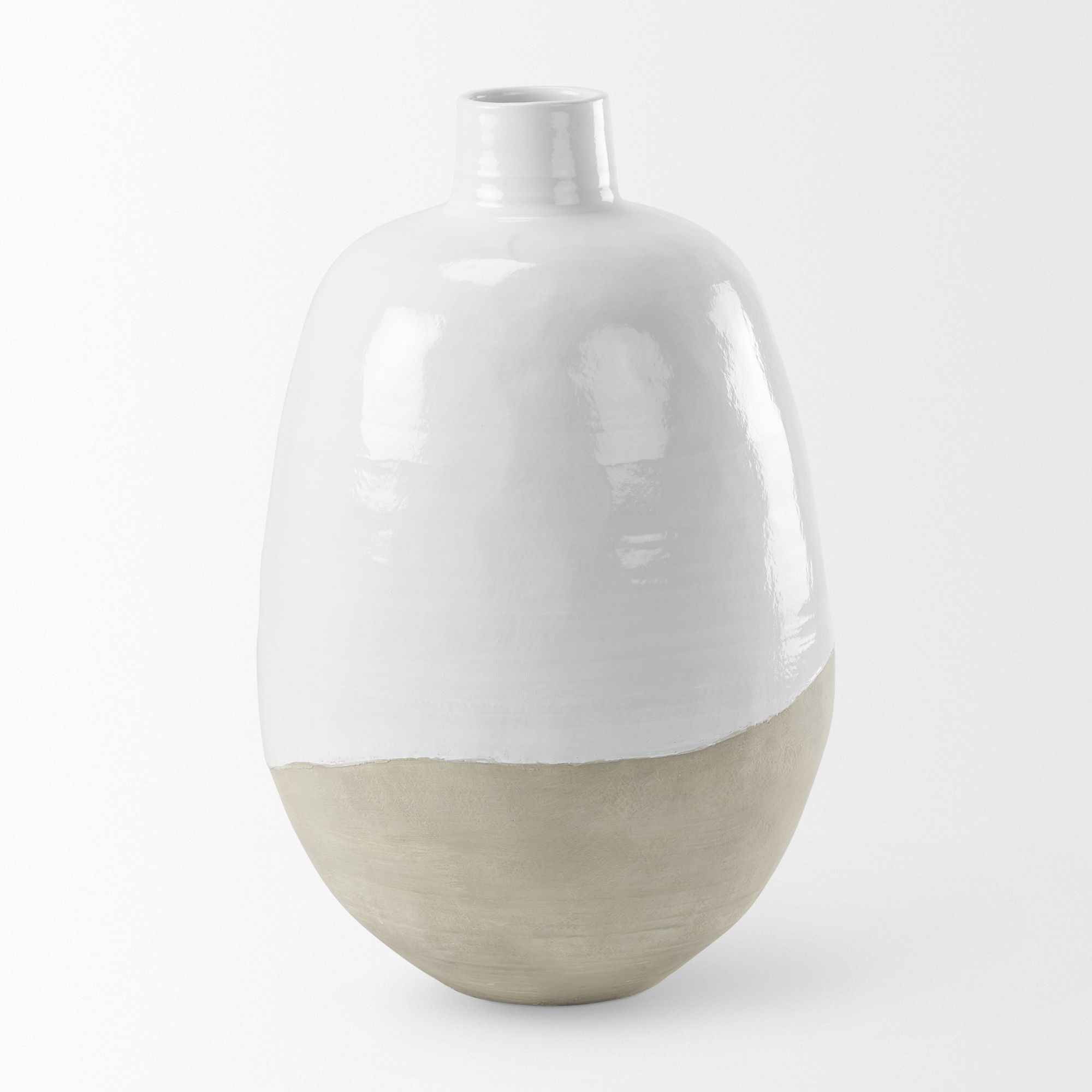 Mercana Amos Large Blocked Ceramic Floor Vase - White/Beige