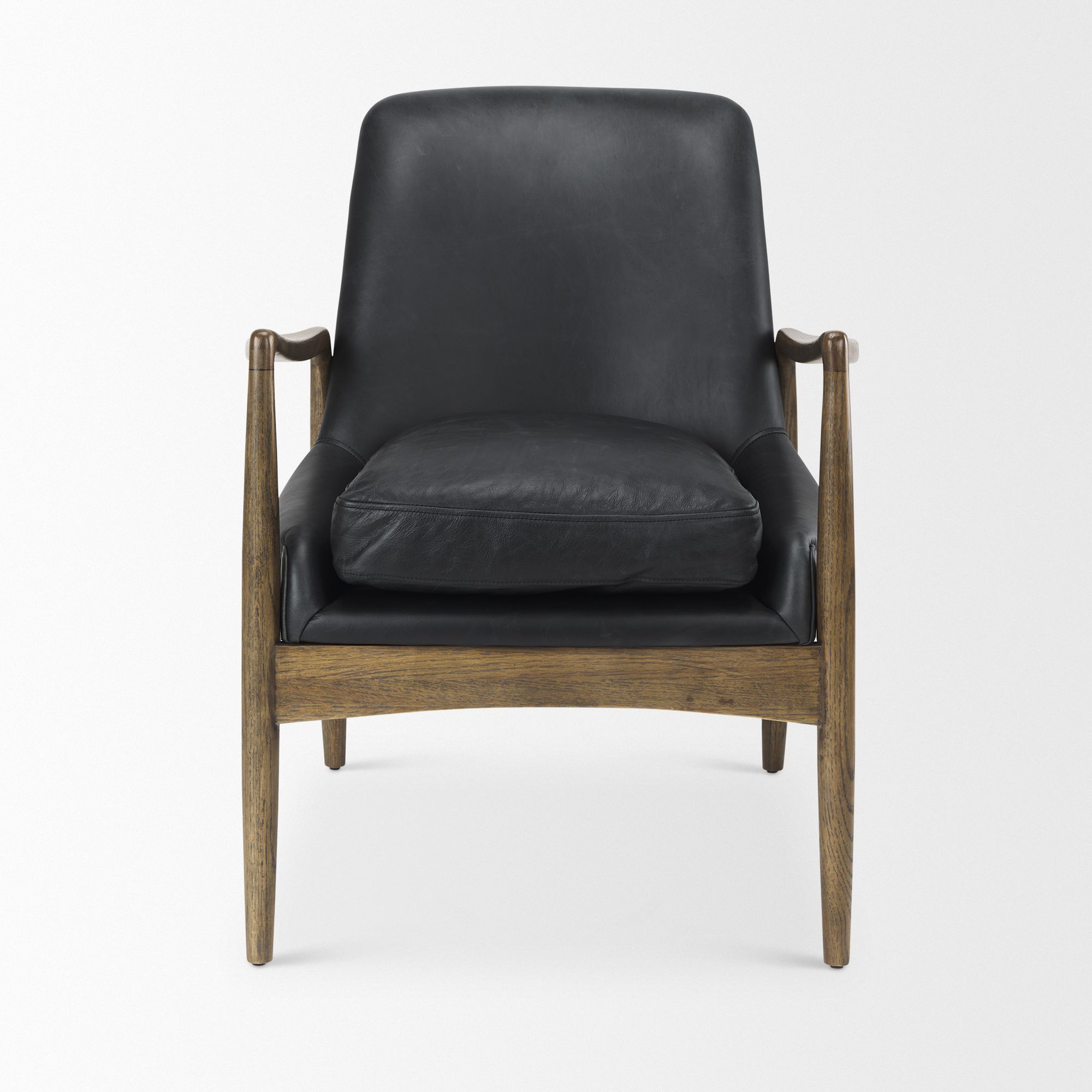 Mercana Westan Genuine Accent Chair with Medium Brown Wood Legs - Black, Leather