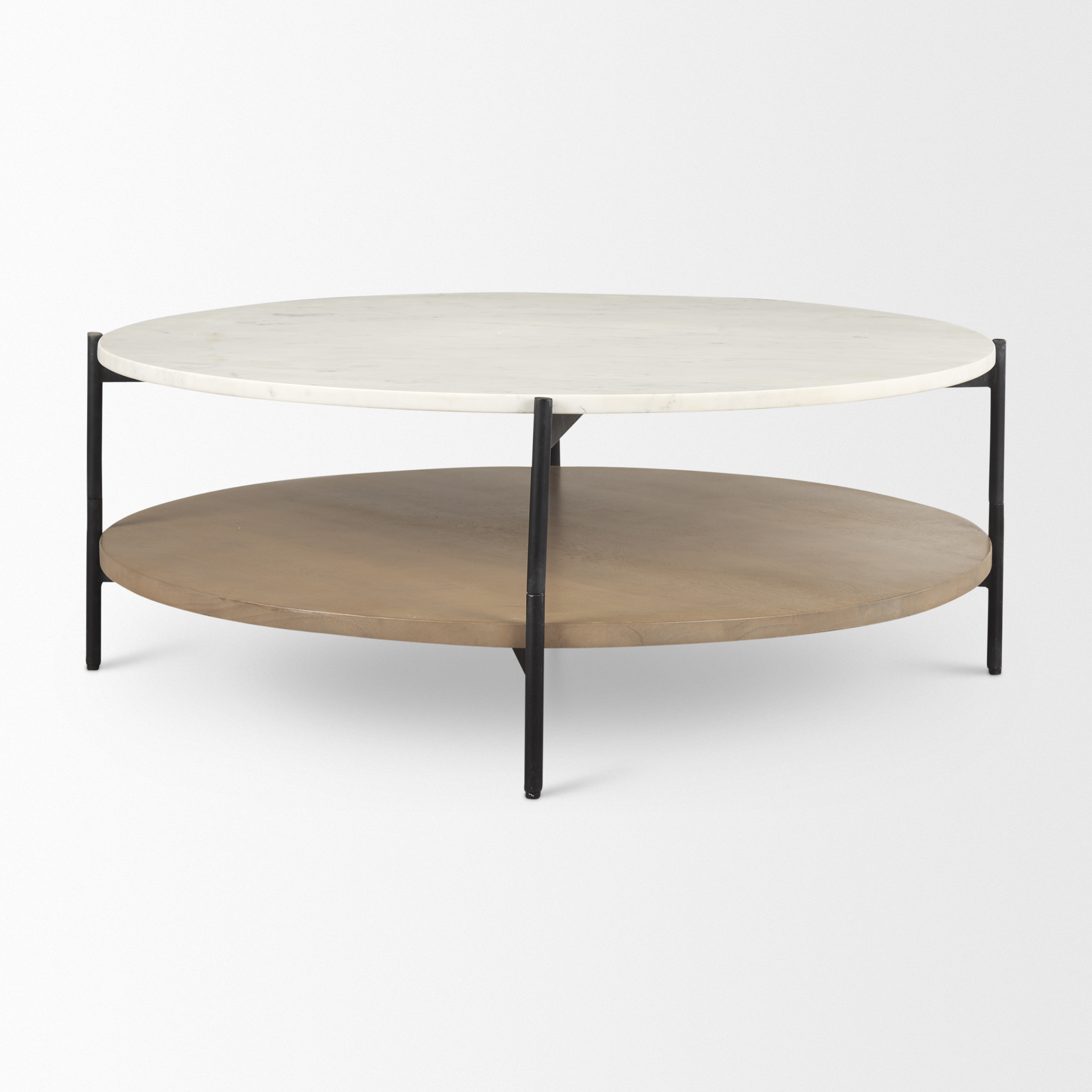 Mercana Larkin Round Coffee Table - White/Brown, Metal/Stone
