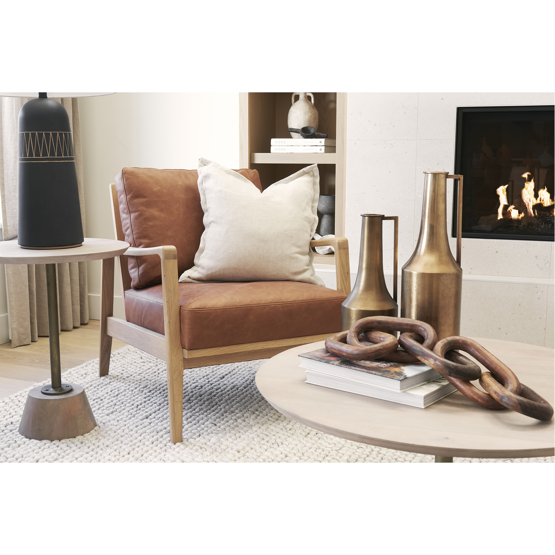 Mercana Raeleigh Leather Accent Chair - Tan, Fabric