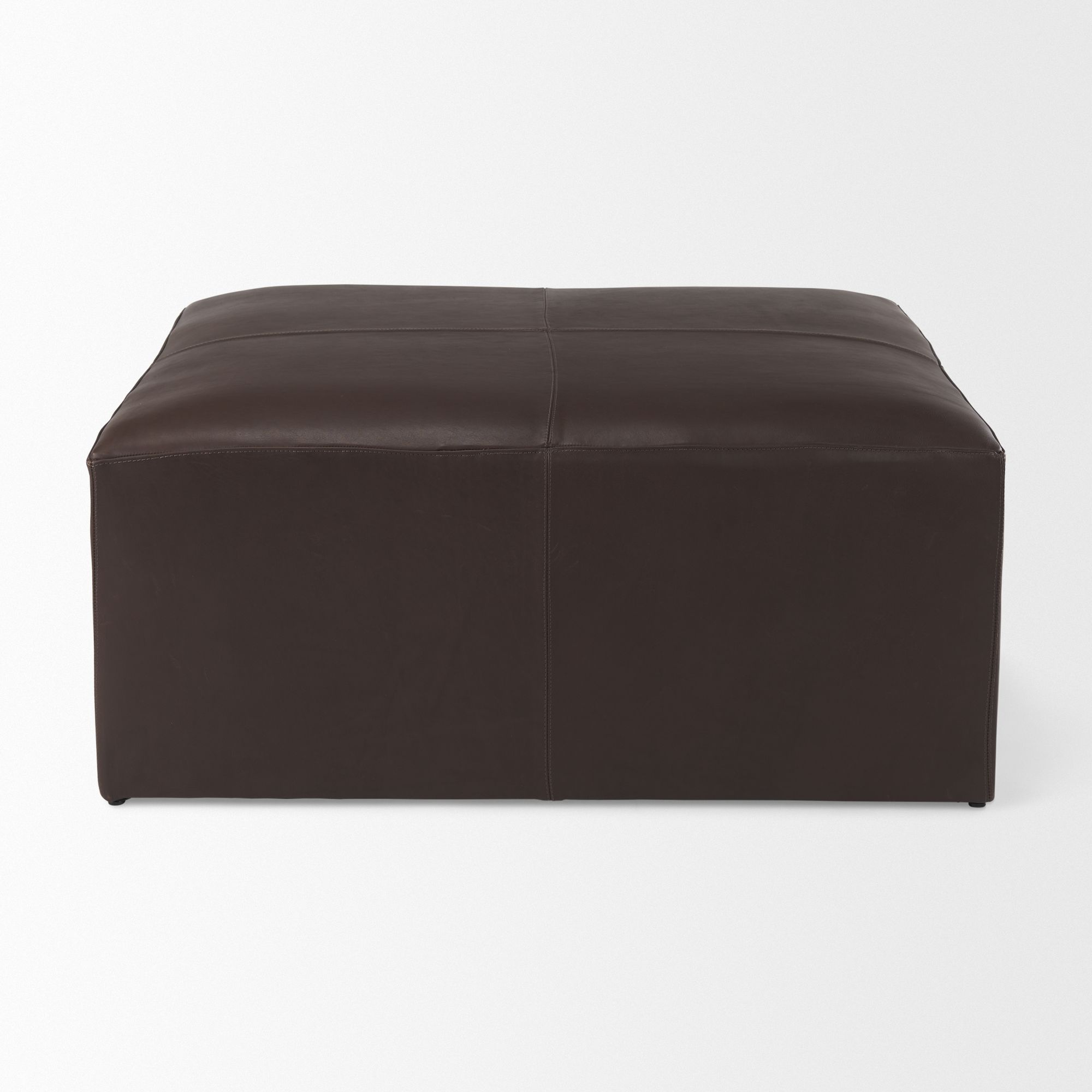 Mercana Minara Square Ottoman - Dark Brown, Leather