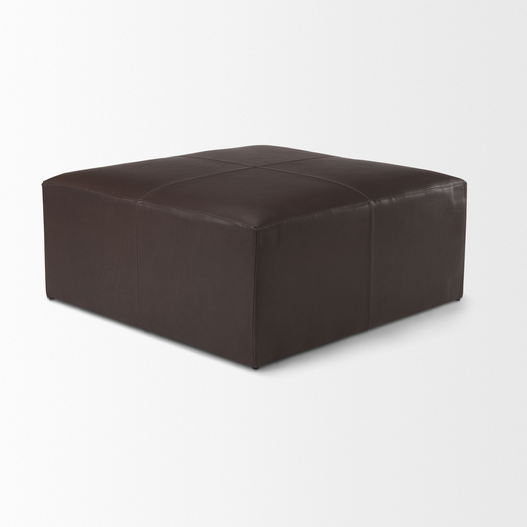 Mercana Minara Square Ottoman - Dark Brown, Leather