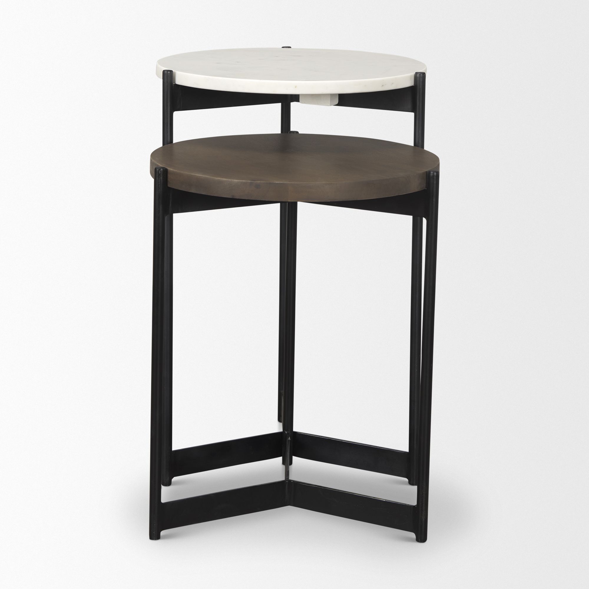 Mercana Larkin Round End Table - Dark Brown/White