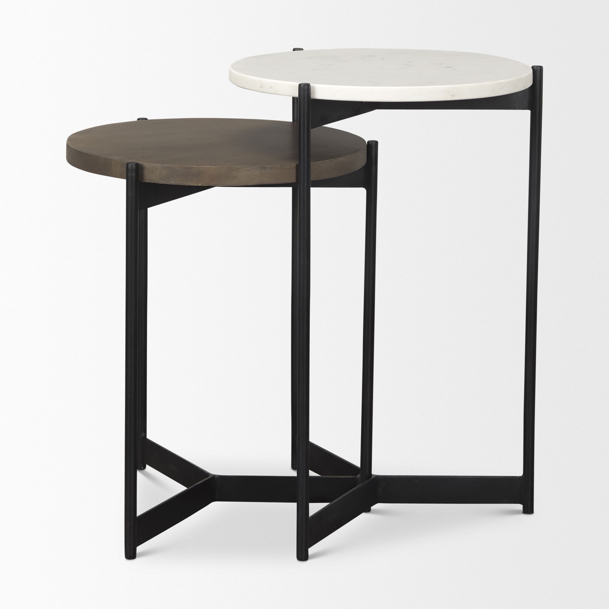 Mercana Larkin Round End Table - Dark Brown/White