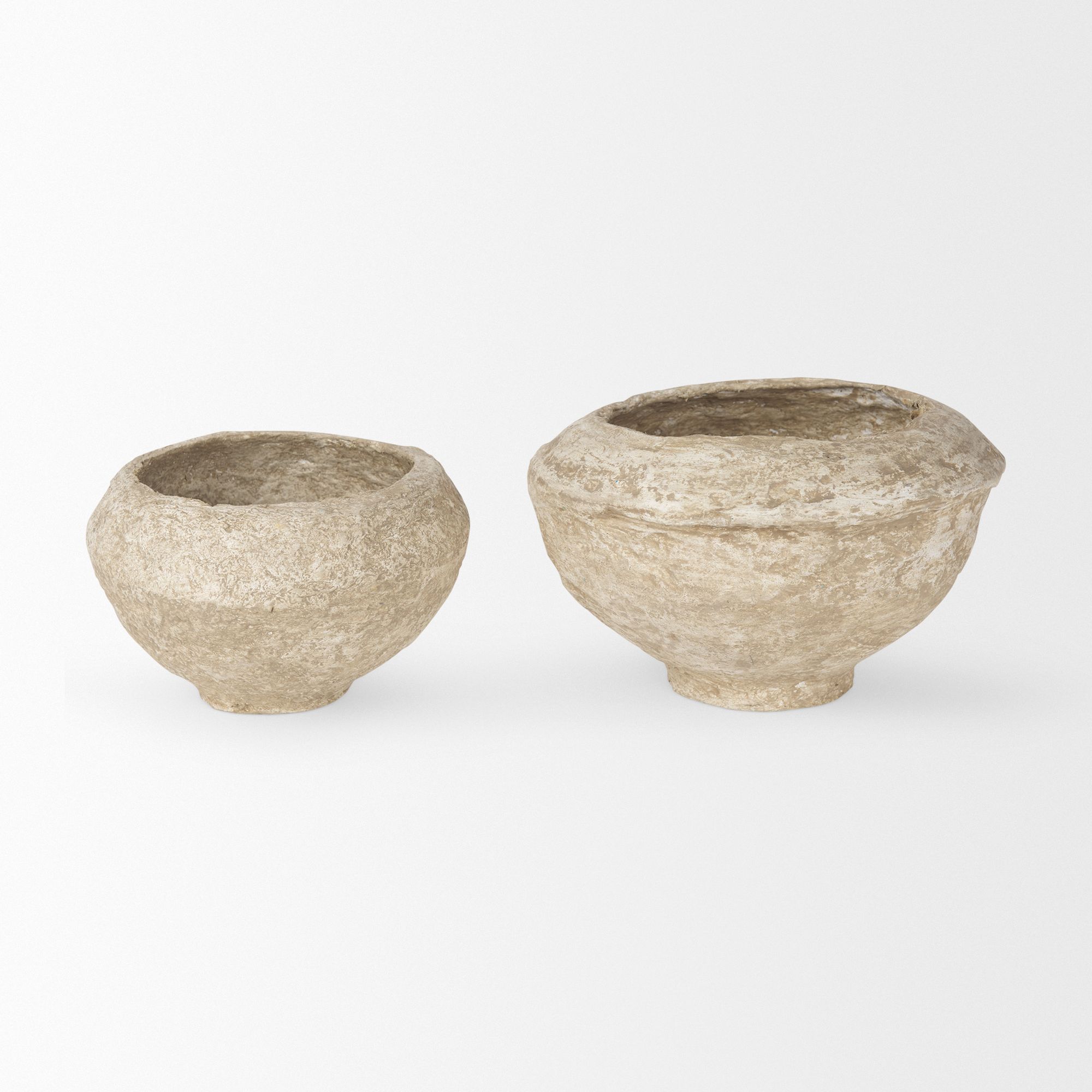 Mercana Sonu Paper Mache Half-Pot Bowls (Set of 2) - Beige