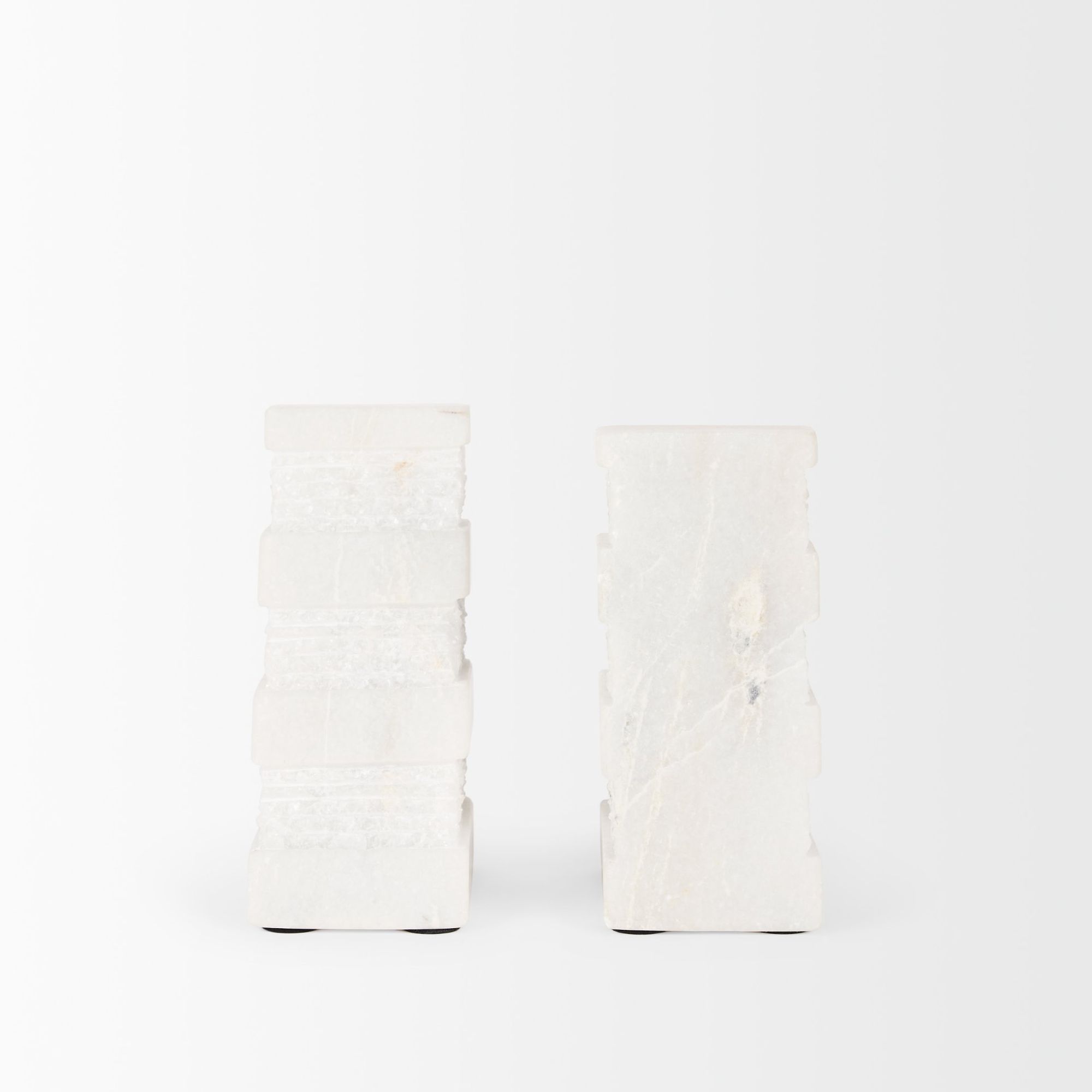 Mercana - Cavetto White Marble Bookends with Rough Carving (Set of 2)
