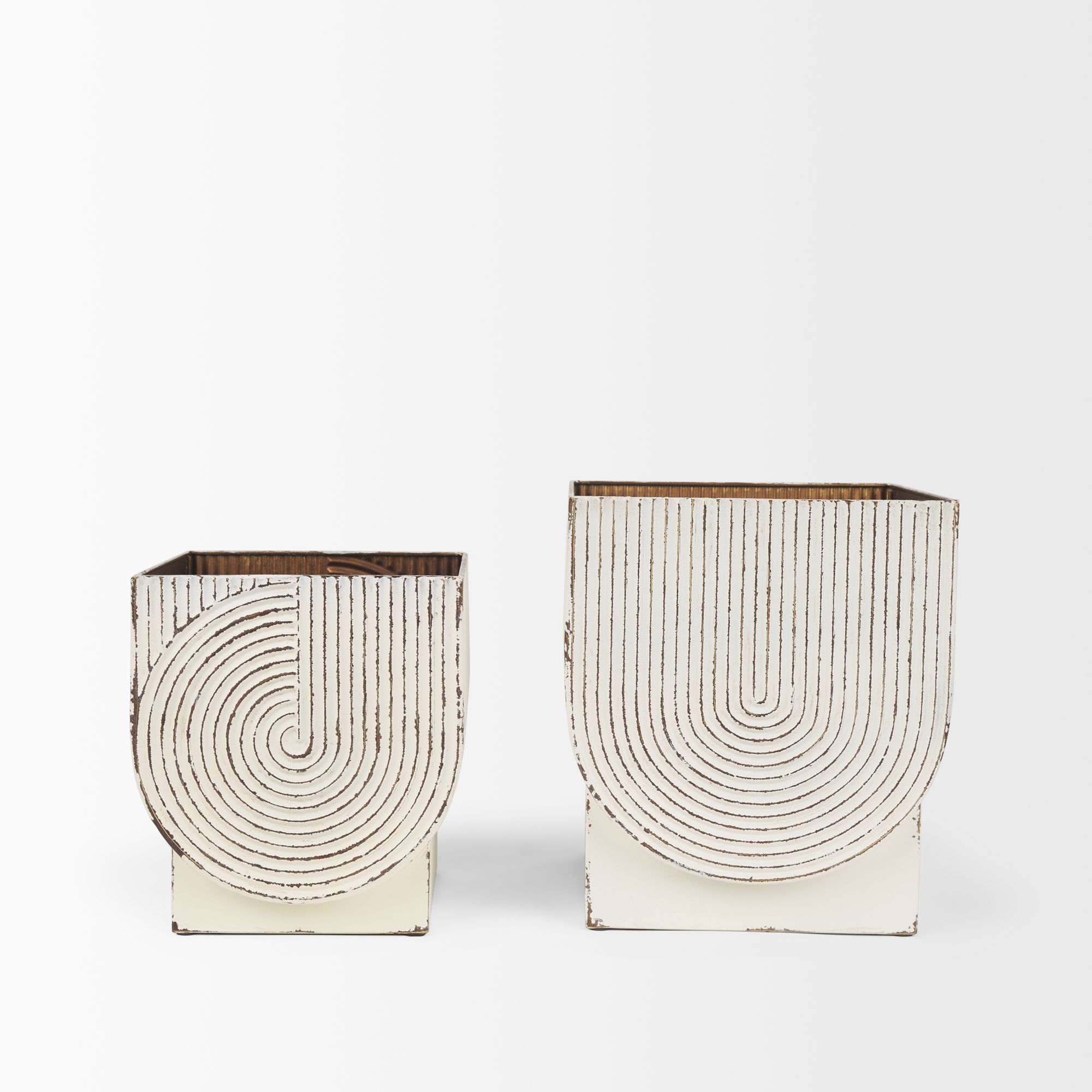 Mercana Medina Medium Planters with Gold Antiquing Metal (Set of 2) - White