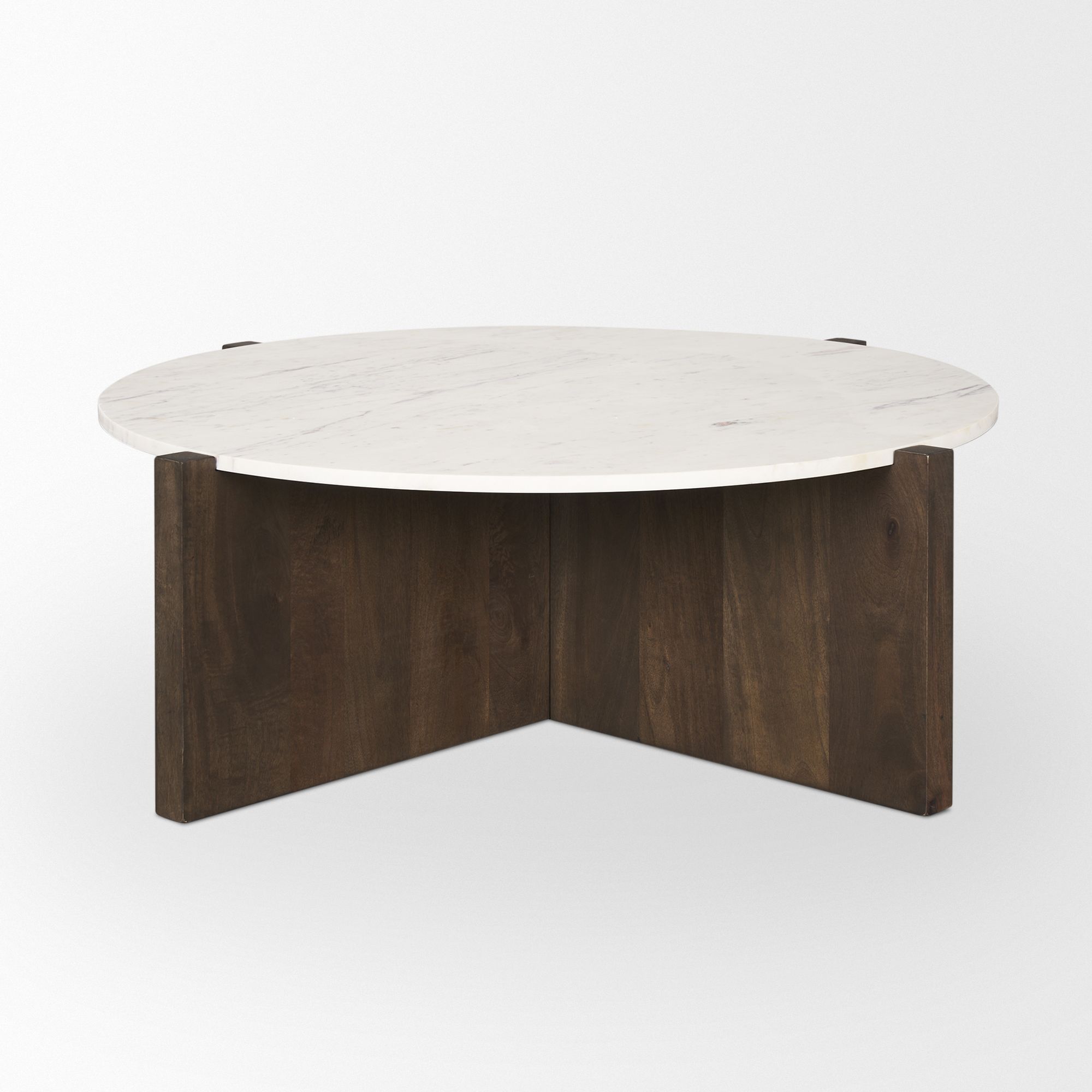 Mercana Bianca Round Coffee Table with Marble Round Top - Dark Brown