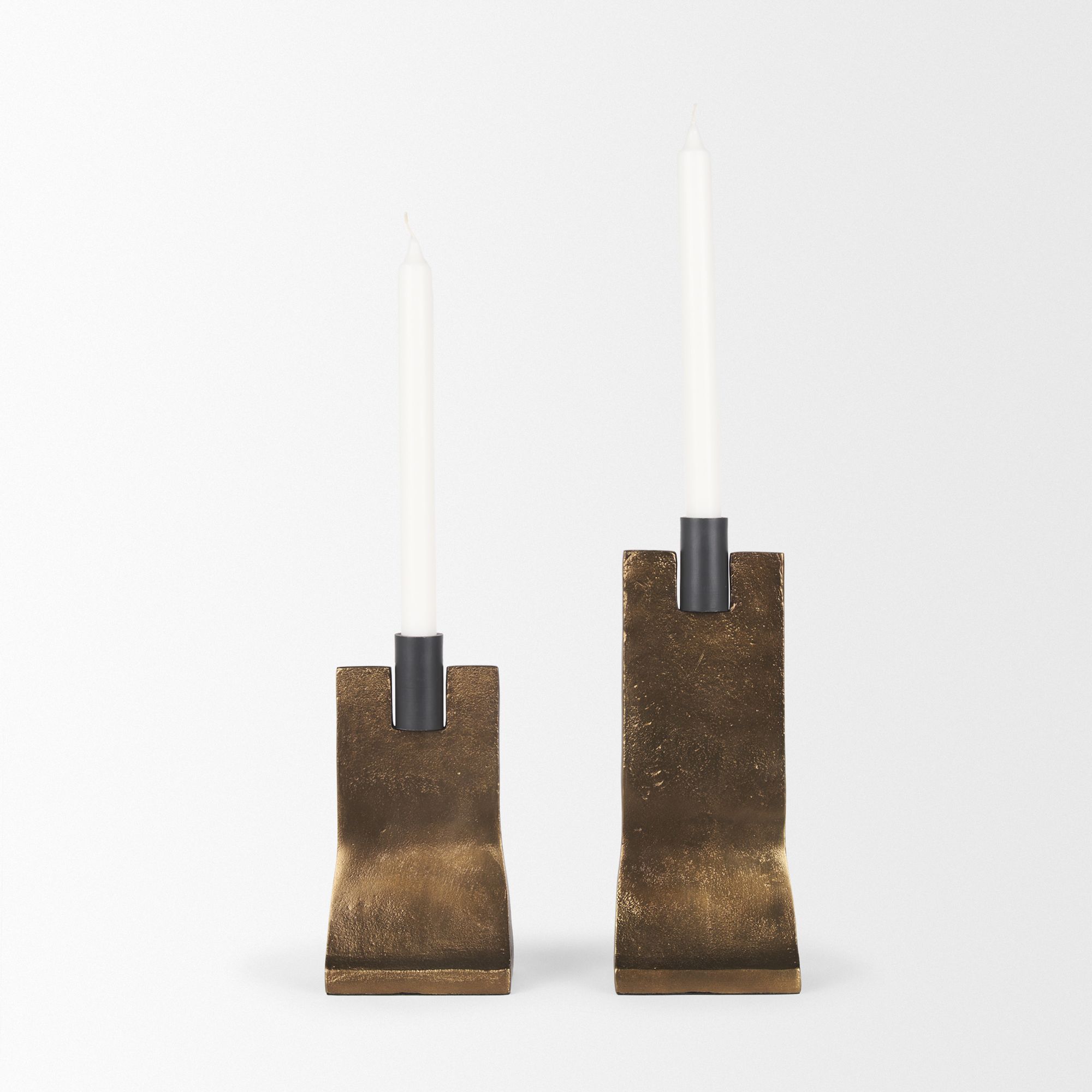 Mercana Polli Candleholders with Matte Black Metal Taper (Set of 2) - Gold