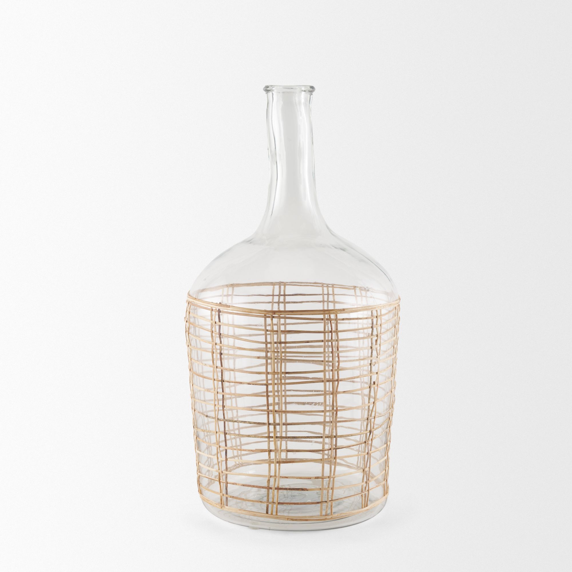 Mercana Troian Large Rattan Wrapped Glass Bottle - Clear