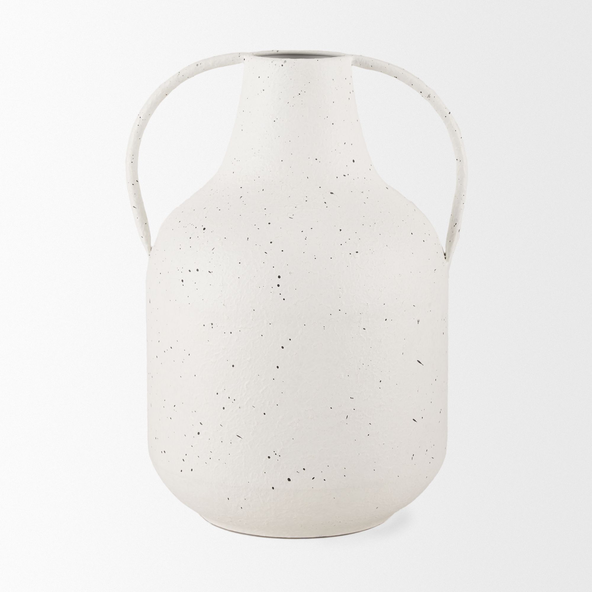 Mercana Treva Tall Metal Vase with Black Speckles - White