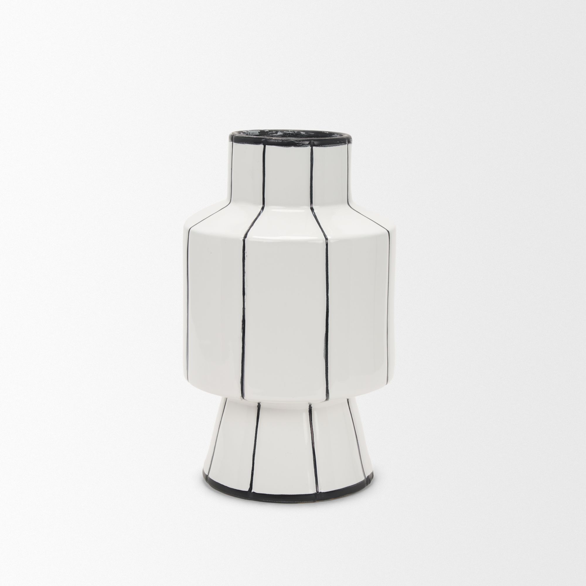 Mercana Dinah Small Ceramic Vase with Black Stripes - White