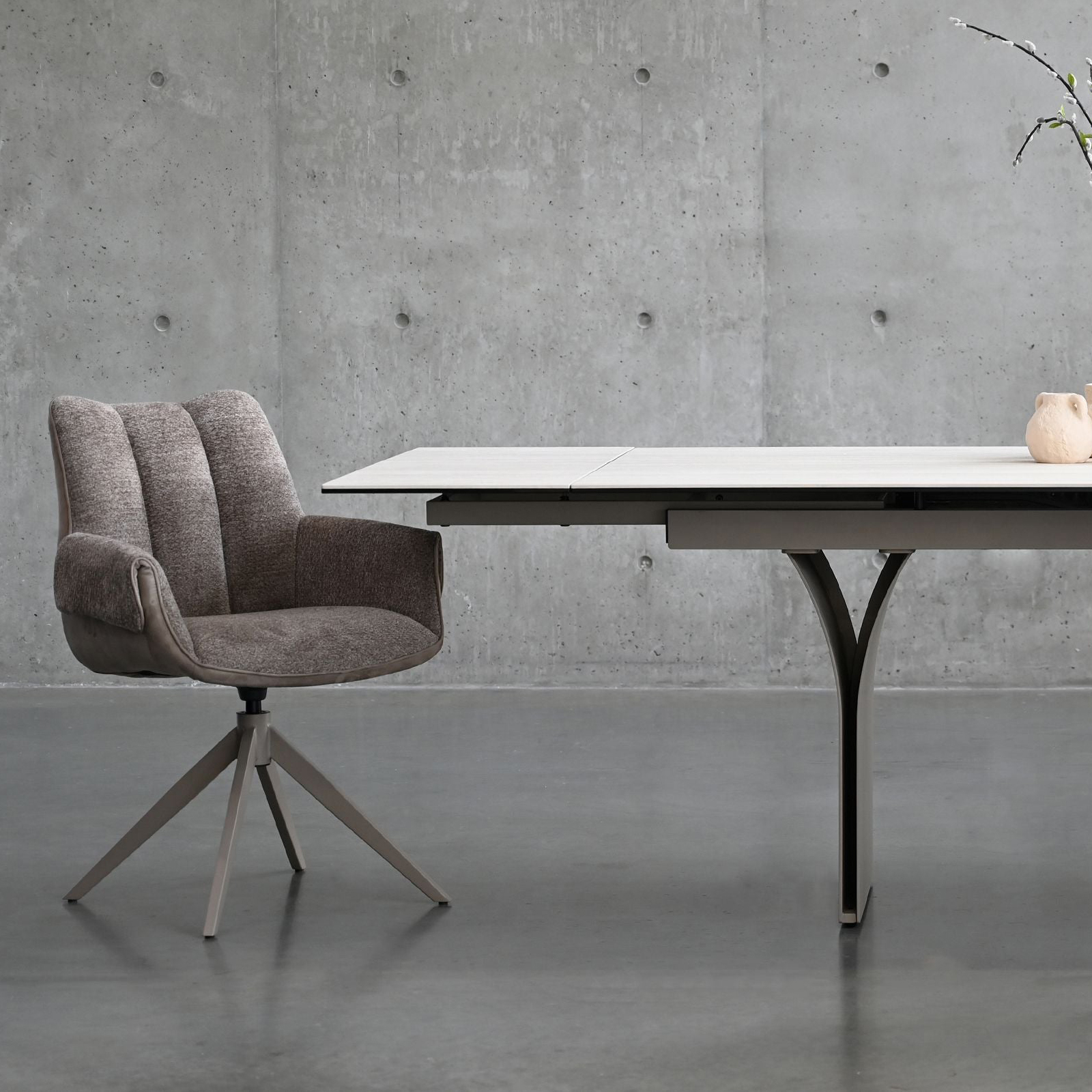 Mobital - Espara Dining Chair in Avena Oat Alcantara/ Alpaca Chenille
