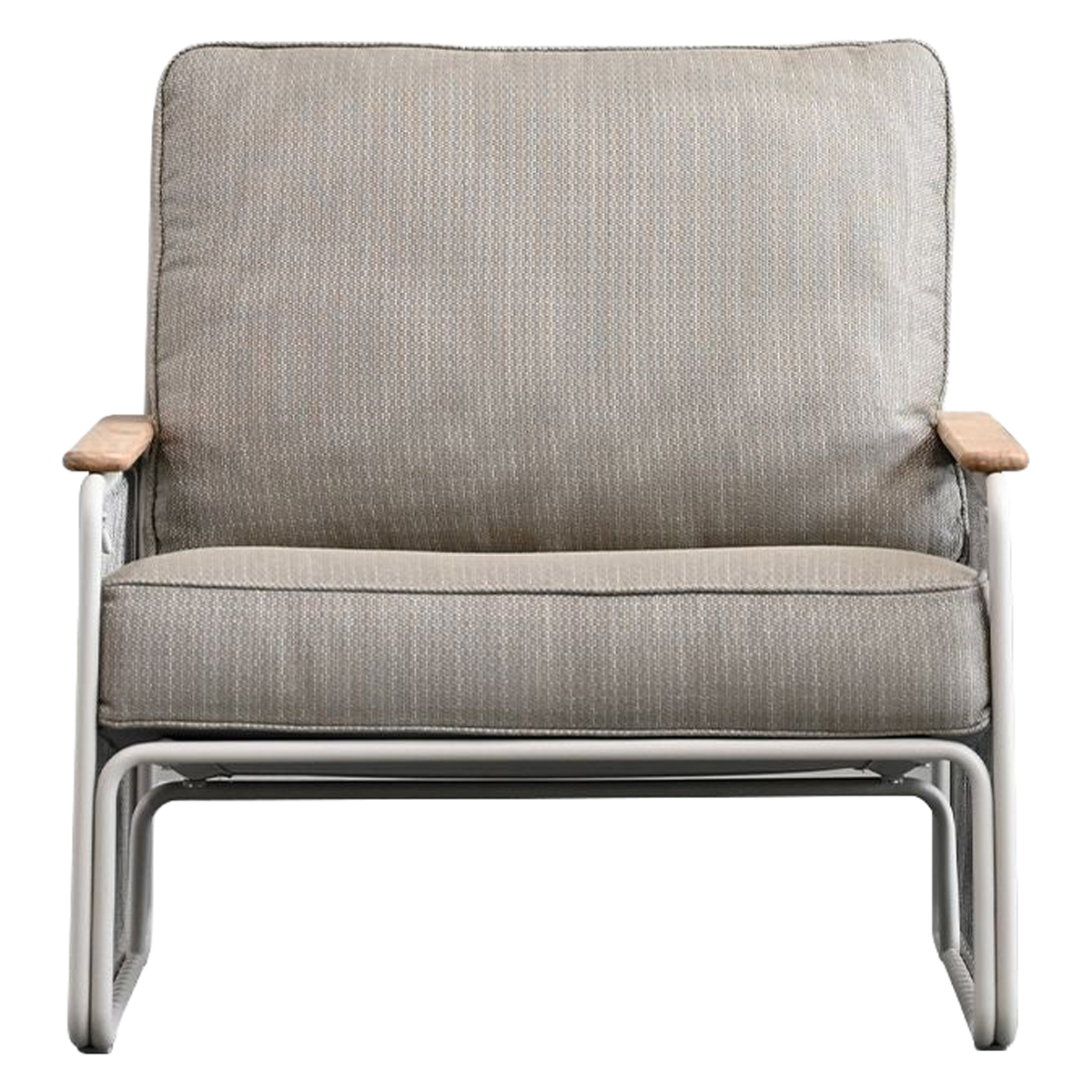 Mobital - Lucerne Lounge Chair in Sandhill Sunproof Fabric, Teak Armrest
