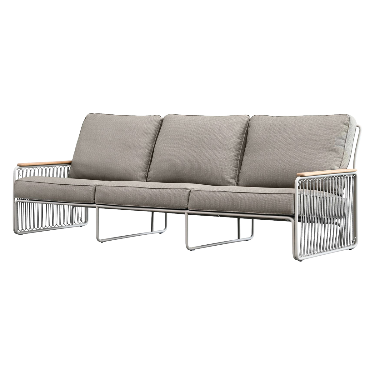 Mobital - Lucerne Sofa in Sandhill Sunproof Fabric, Teak Armrest