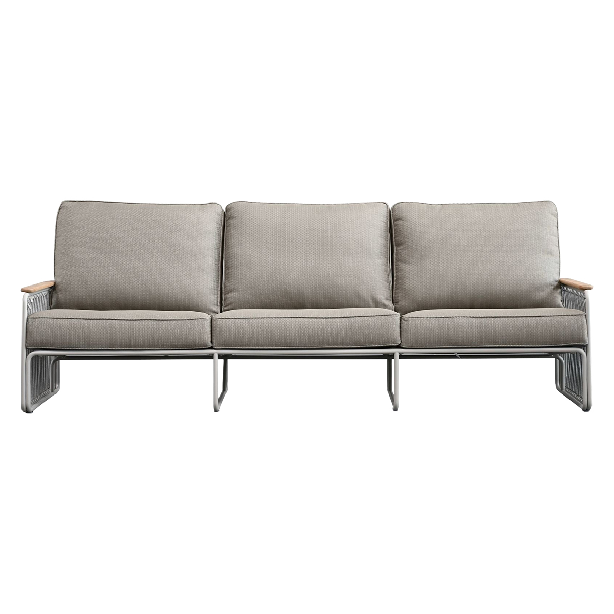 Mobital - Lucerne Sofa in Sandhill Sunproof Fabric, Teak Armrest