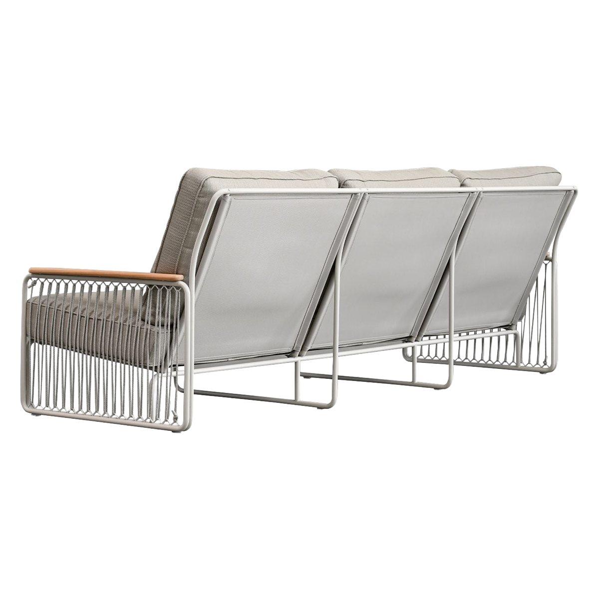 Mobital - Lucerne Sofa in Sandhill Sunproof Fabric, Teak Armrest