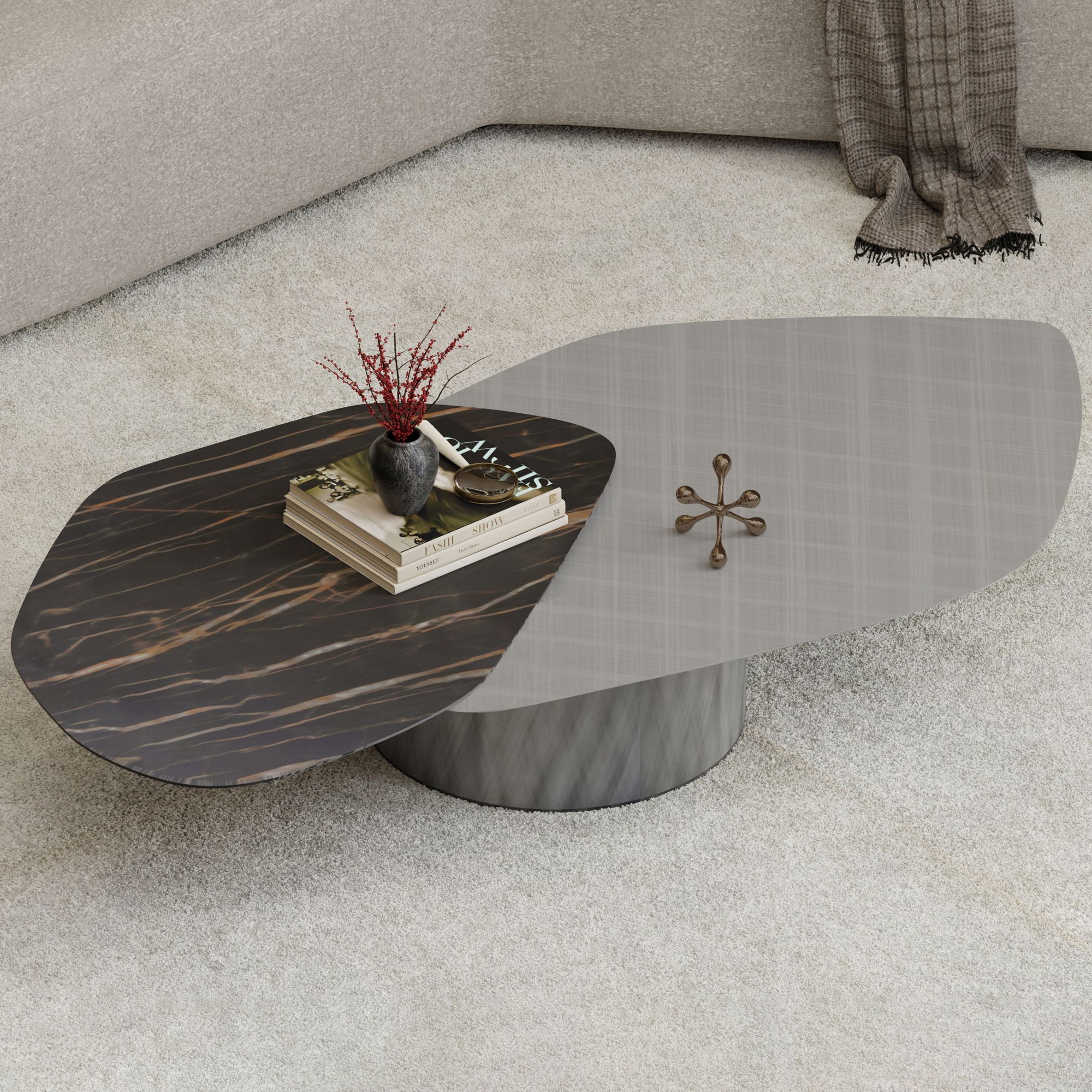 Mobital - Layer Coffee Table in Noir Desir Bocciadato Ceramic Top