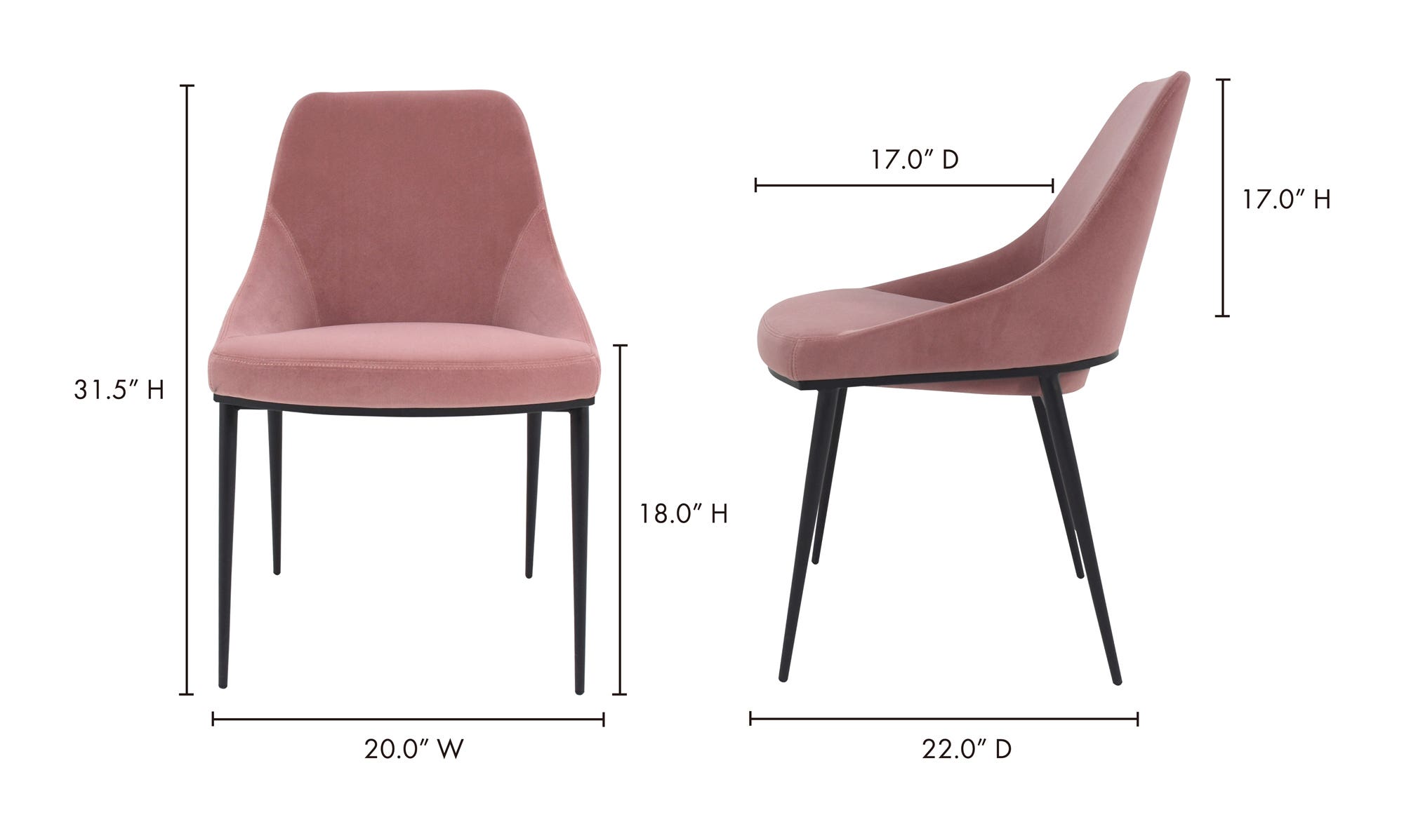 Moe's Sedona Contemporary Dining Chair Set of 2 - Pink