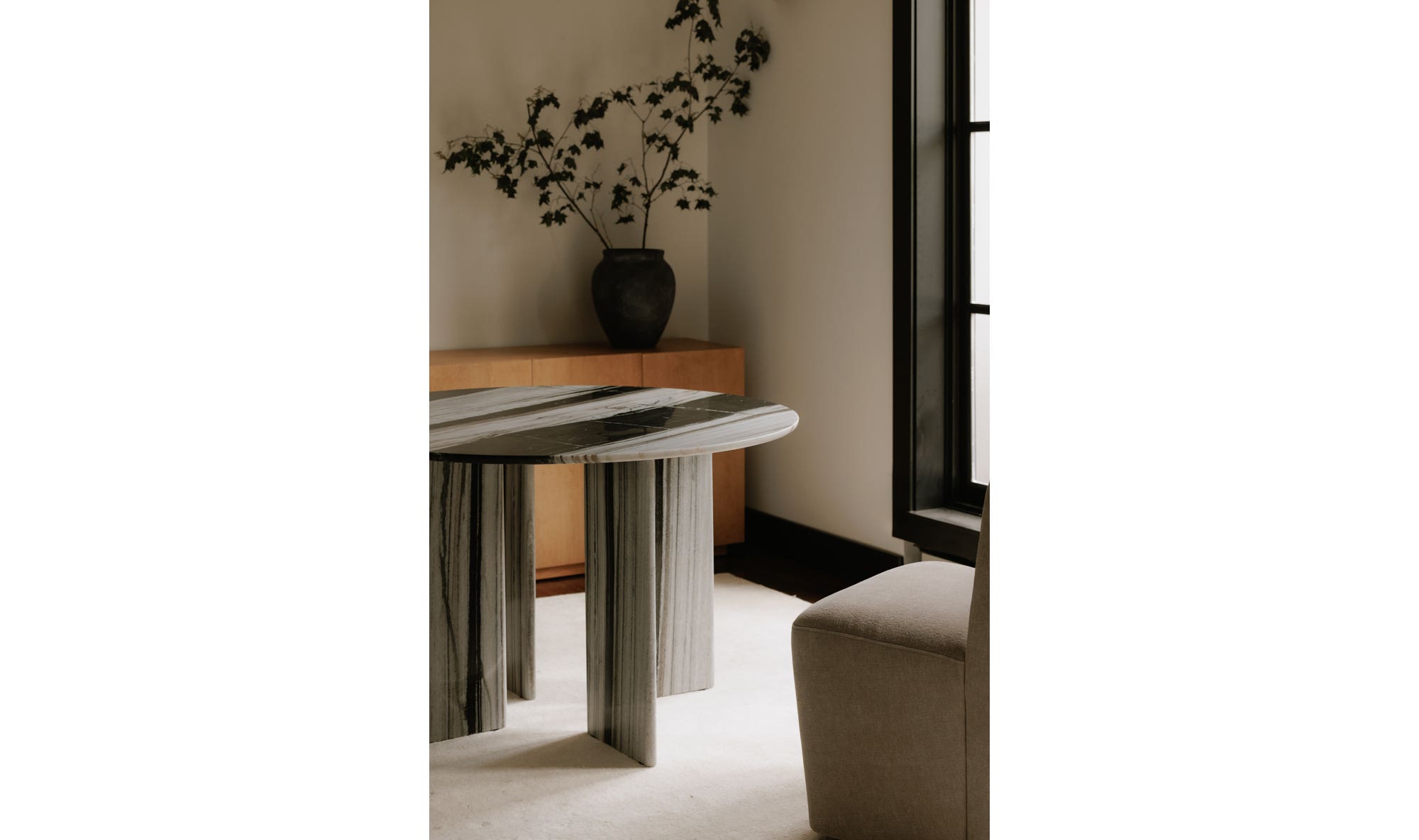 Moe's Celia Contemporary Round Dining Table - Panda Marble