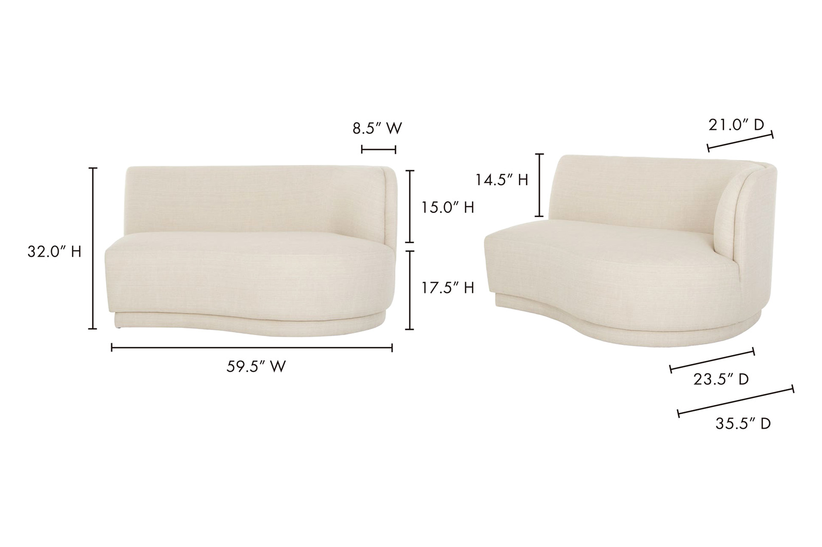 Moe's Yoon 2 Seat Sofa - Sweet Cream, Right Chaise