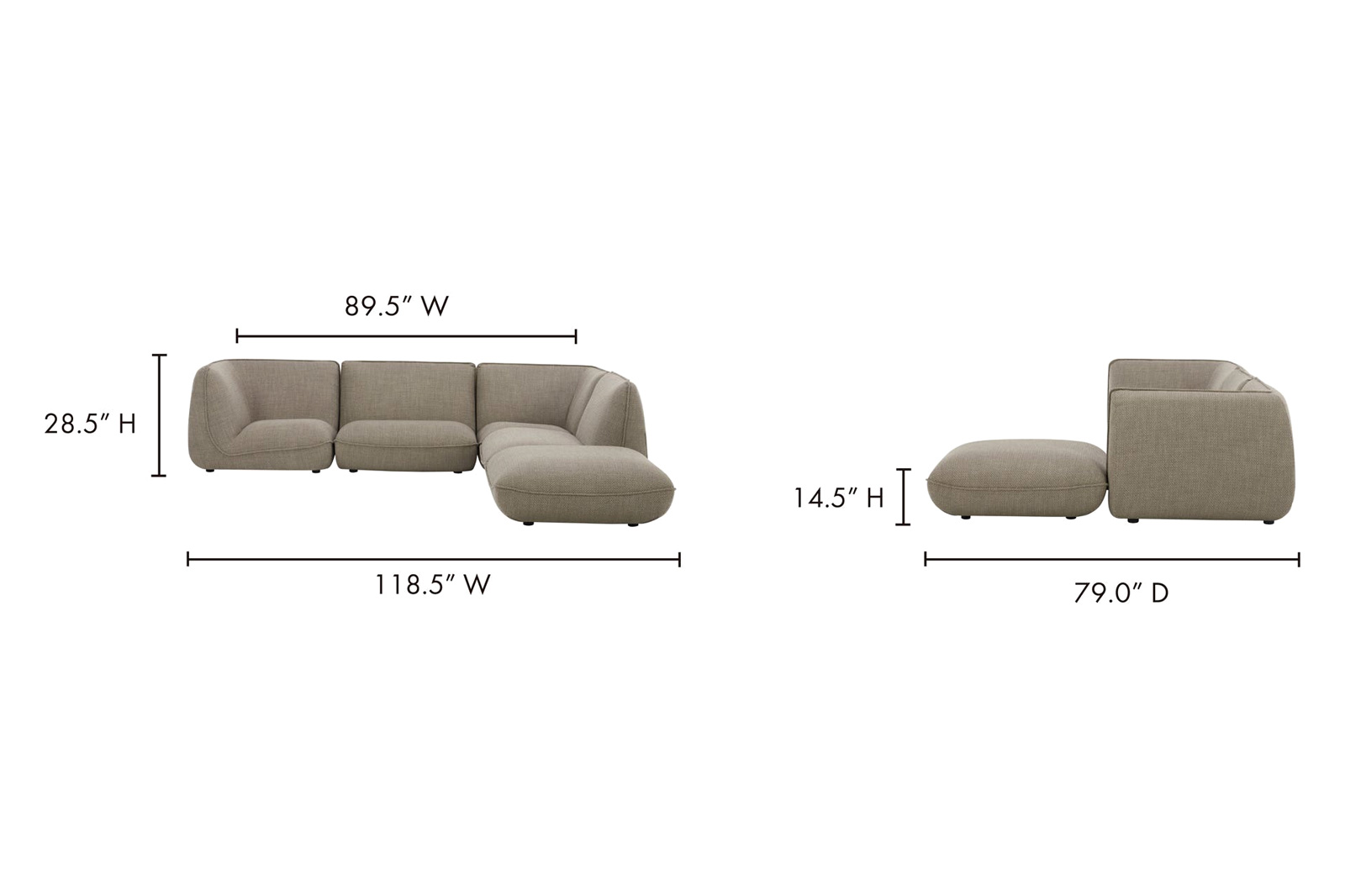 Moe's Zeppelin Lounge Modular Sectional - Speckled Pumice