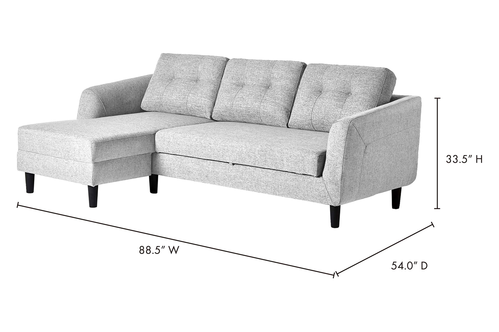 Moe's Belagio Sofa Bed With Chaise - Light Gray, Left Facing