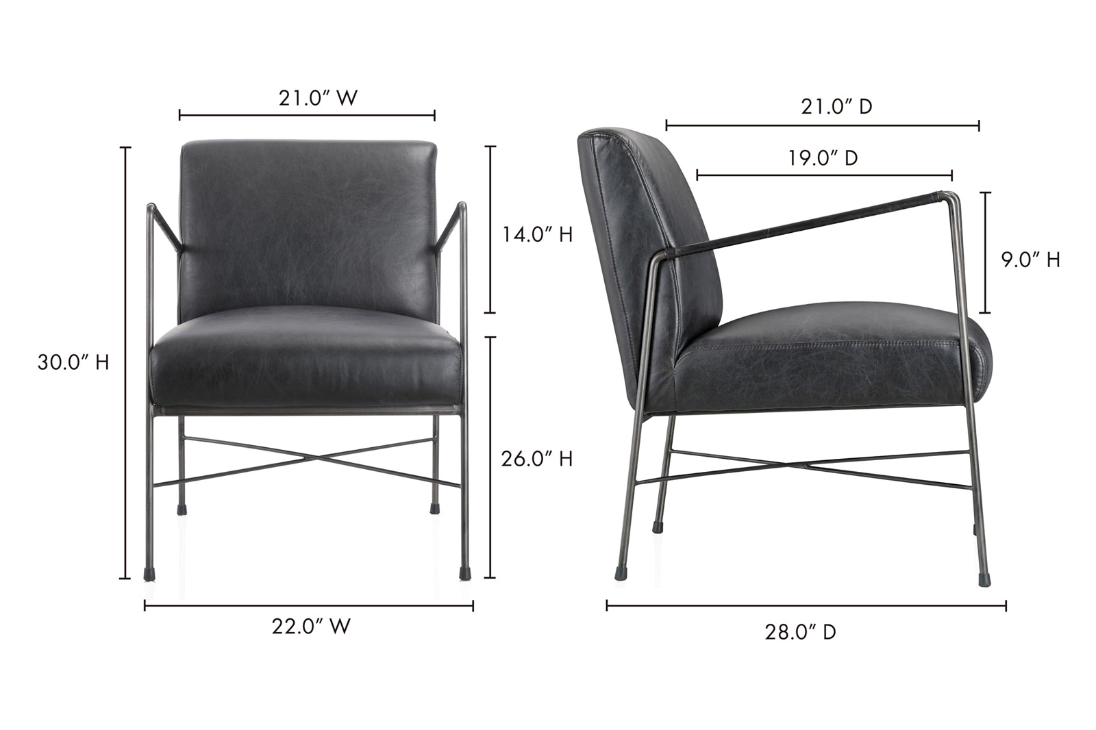 Moe's Dagwood Leather Armchair - Black