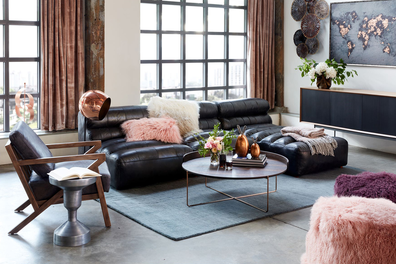 Moe's Ramsay Leather Chaise - Antique