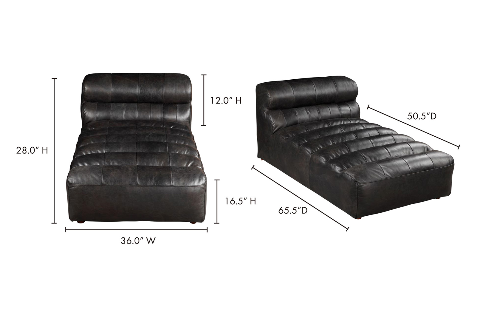 Moe's Ramsay Leather Chaise - Antique