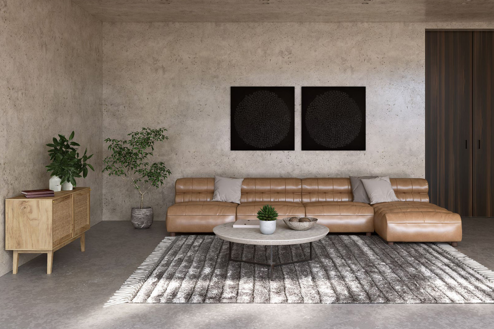 Moe's Ramsay Leather Chaise - Tan