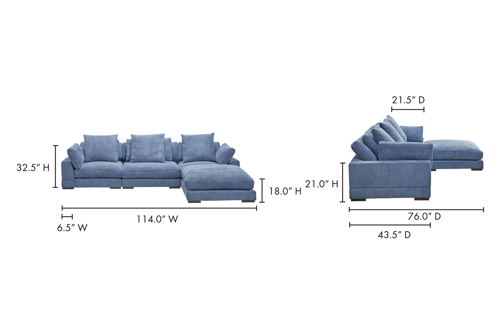 Moe's Tumble Lounge Modular Sectional - Ultra Blue