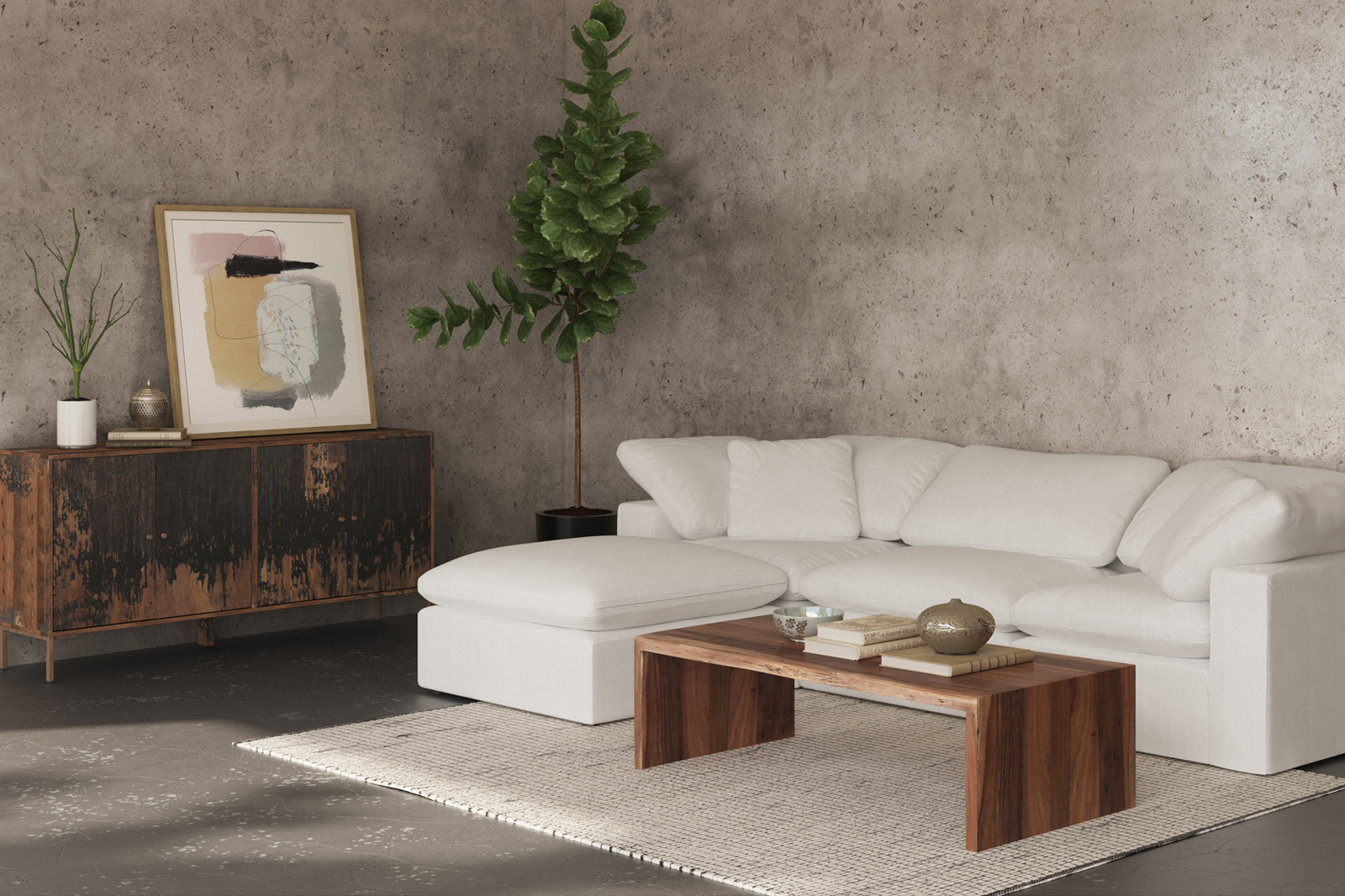 Moe's Terra Condo Ottoman - Cream White