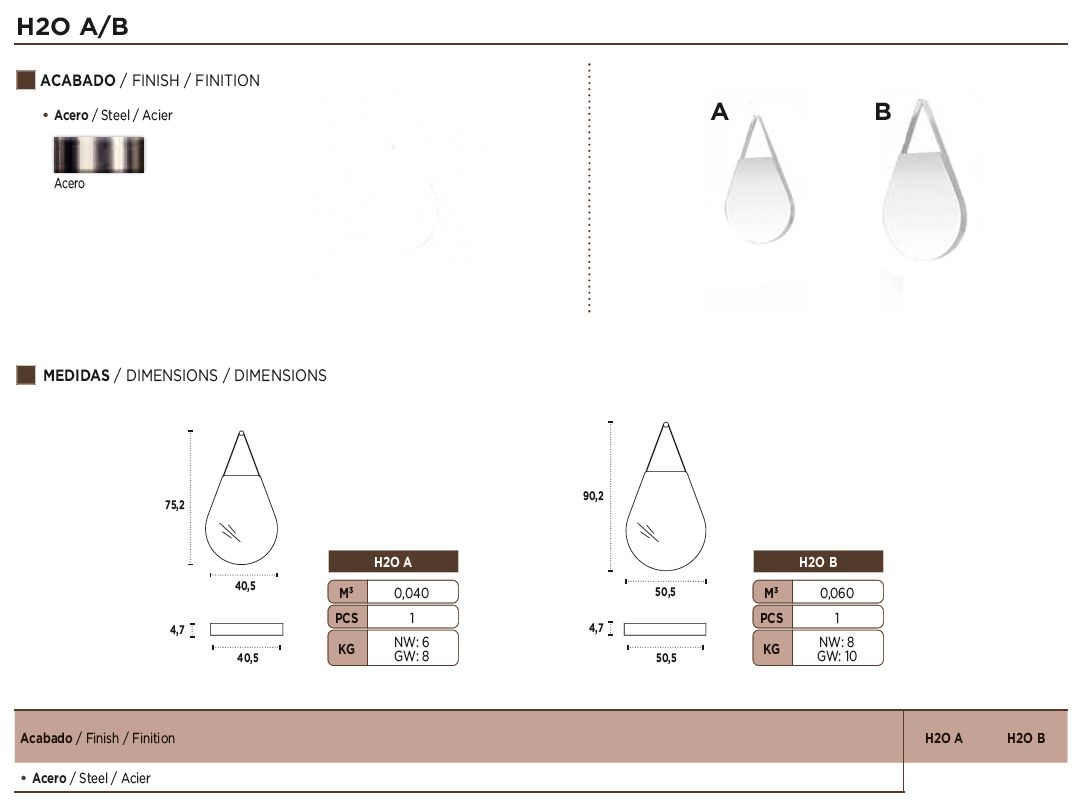 Nacher H2O Large Mirror - Stainless Steel