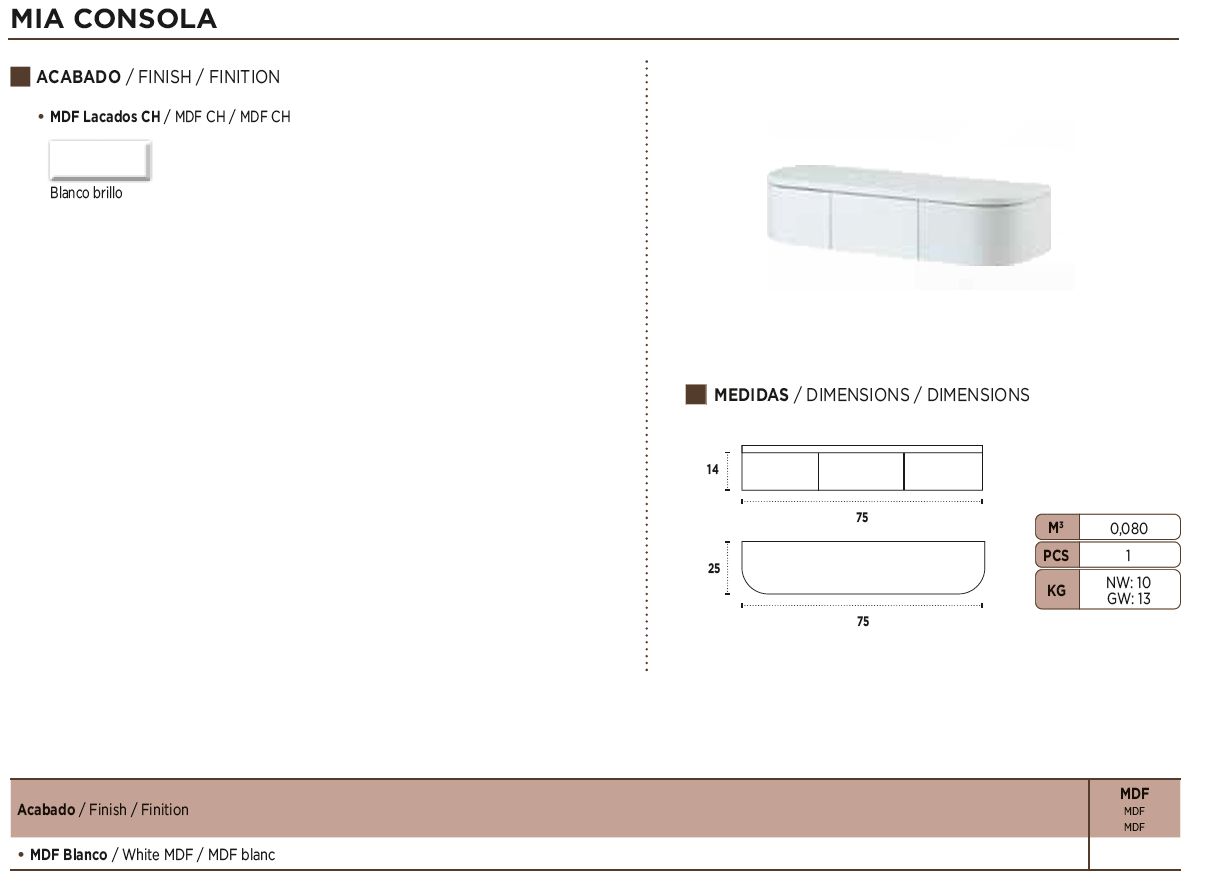 Nacher - Mia Console in White, MDF