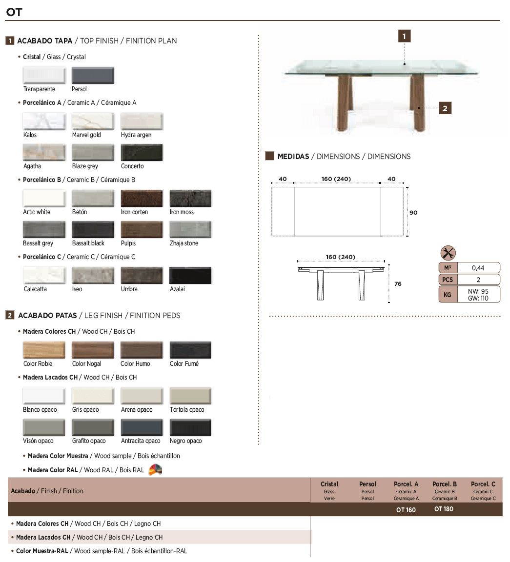 Nacher Ot Extendable Rectangular Dining Table - Wood CH Legs, Glass Top