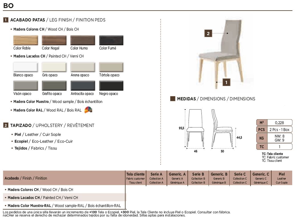 Nacher - Bo Dining Chair in Wood CH Legs, Series A Upholstery
