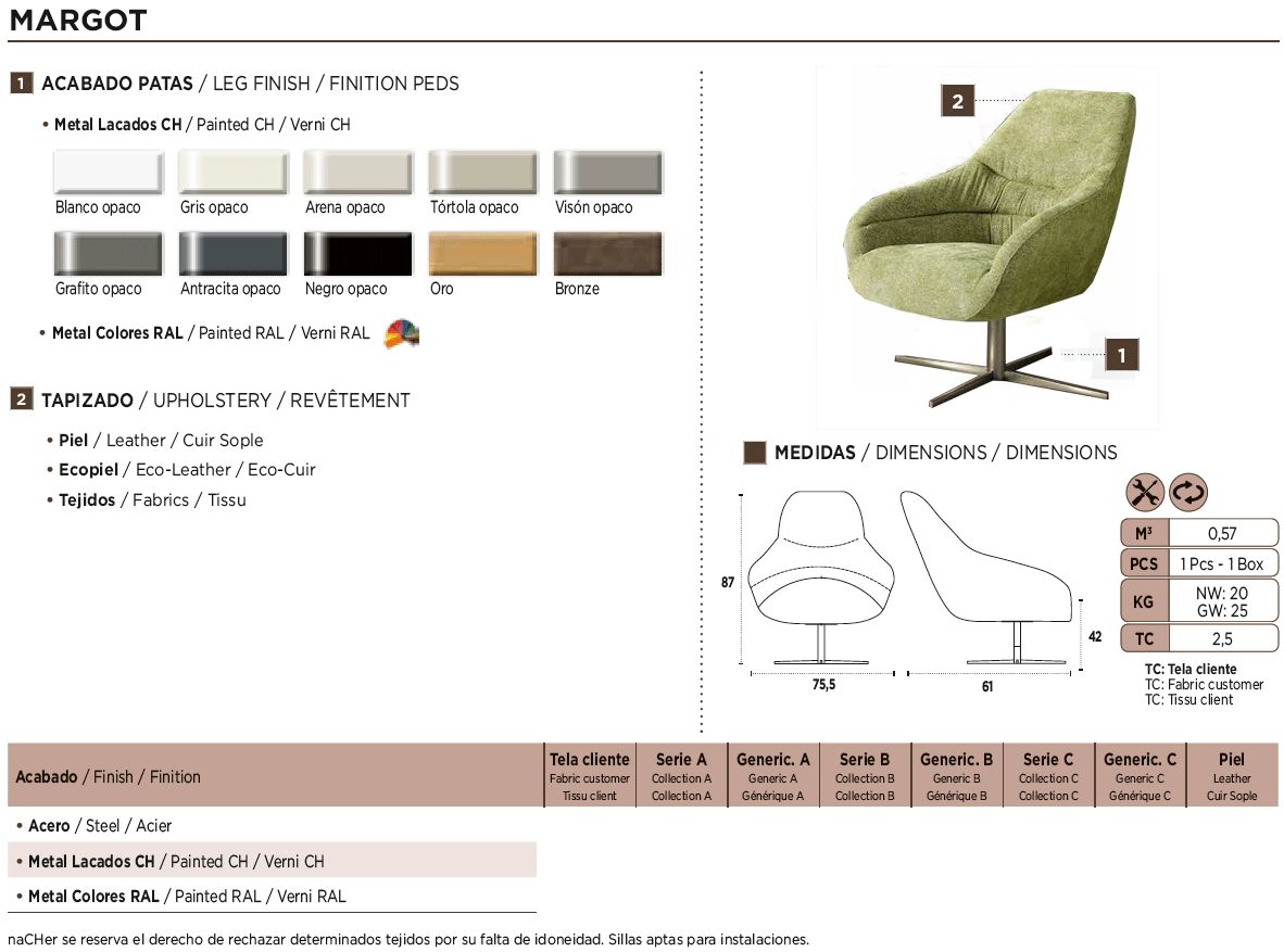 Nacher Margot Armchair - Steel Legs, Series C Upholstery
