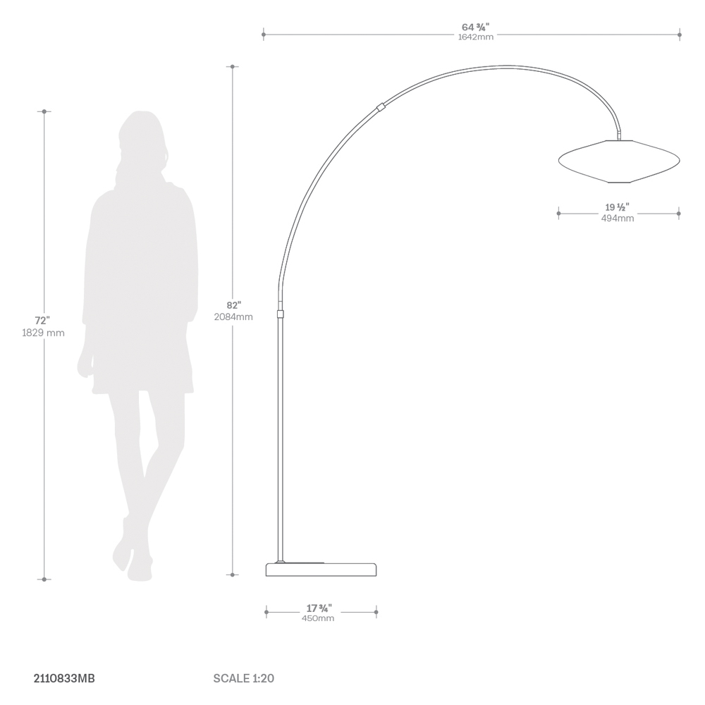 Nova Of CA - Roswell 1 Light Arc Floor Lamp